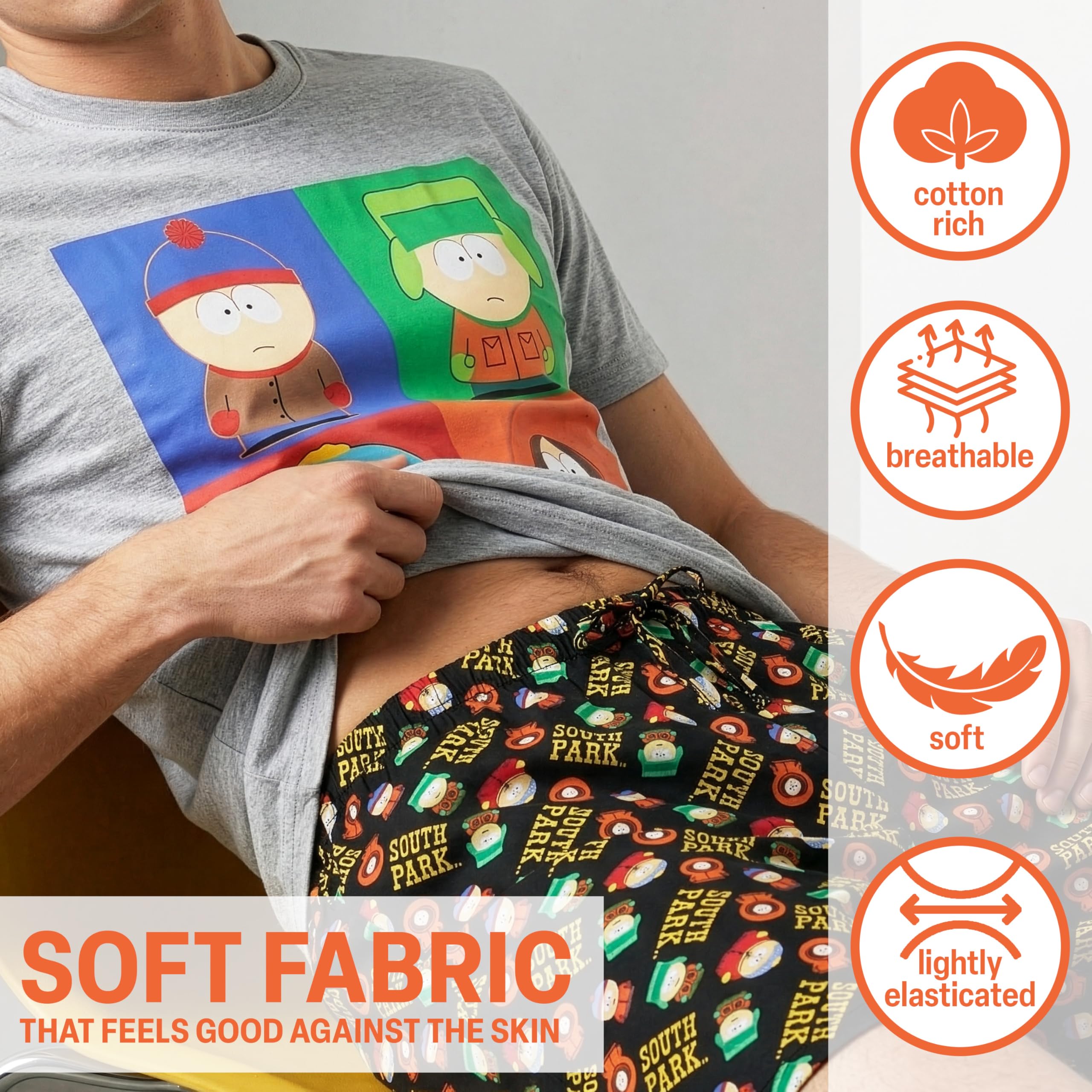 Get Trend South Park Pijama Hombre Verano XS-3XL, Conjunto Camiseta y Pantalón Corto Hombre y Adolescente Cómodo, Regalo Divertido