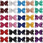 CLLOT Party Festival Baby Girls Sparkling Bows Clips 30PCS Glitter Sequins 4 Hair Bows Alligator Hair Clips for Girls Baby Children Toddlers