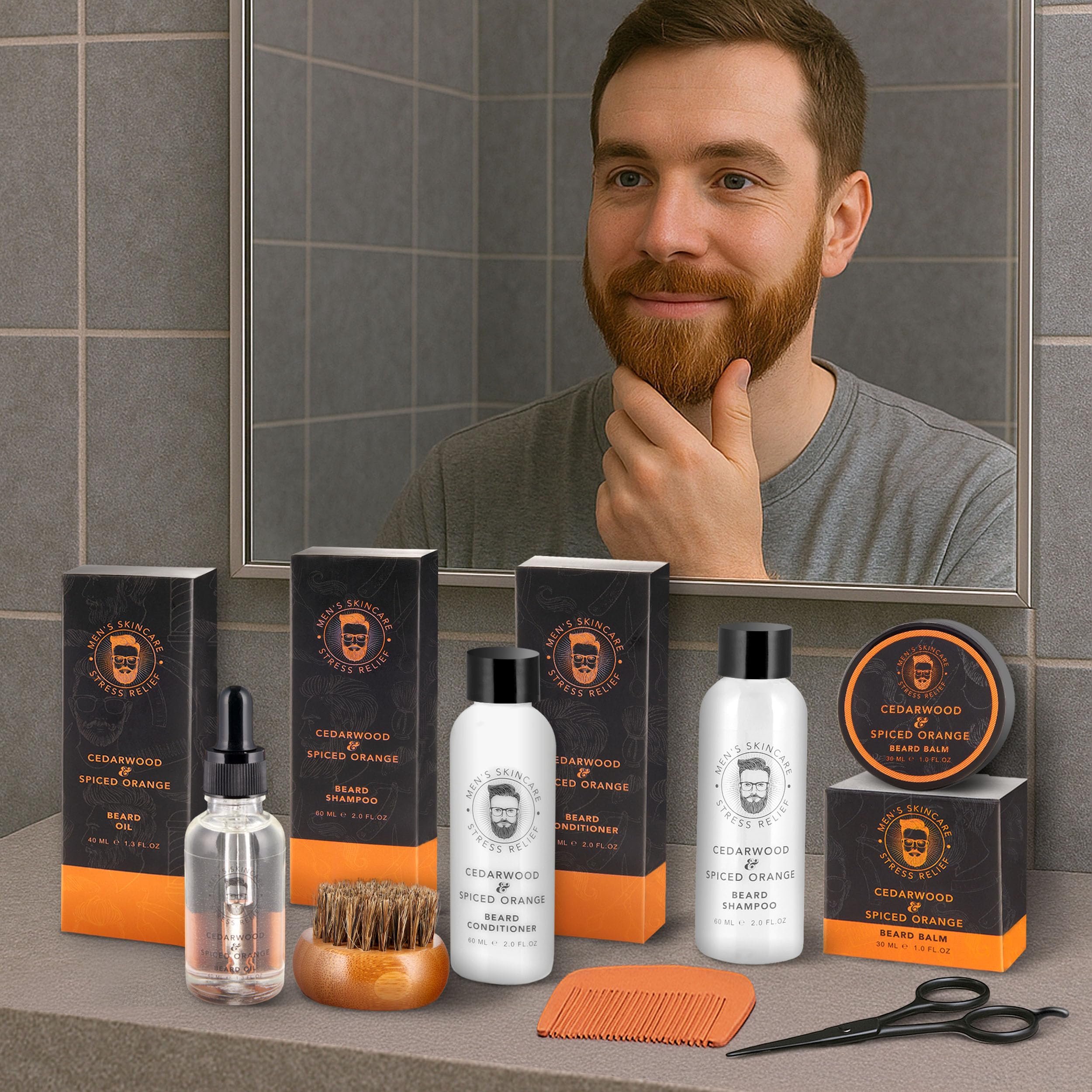 BRUBAKER Kit de Barba de 7 Piezas con Champú para Barba, Acondicionador para Barba, Aceite, Bálsamo, Cepillo para Barba, Peine, Tijeras para Barba - Regalos Hombres - Kit de Mantenimiento para Barba