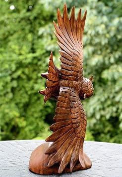 G6 Collection Hand-Carved Wooden Owl Statue Home Decor Figurine, 20 inch