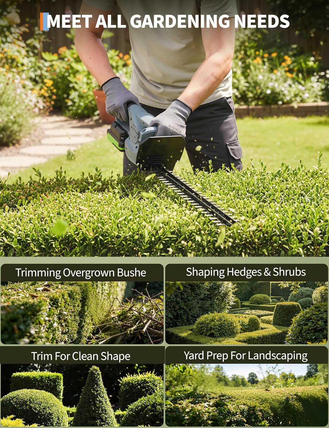 20V Cordless Hedge Trimmer with Battery and Charger, 18-Inch Electric Bush Trimmer, 1500RPM High-Speed Motor & 0.63" Cutting Capacity, Lightweight Handheld Shrub Clipper for Garden Yard Trimming