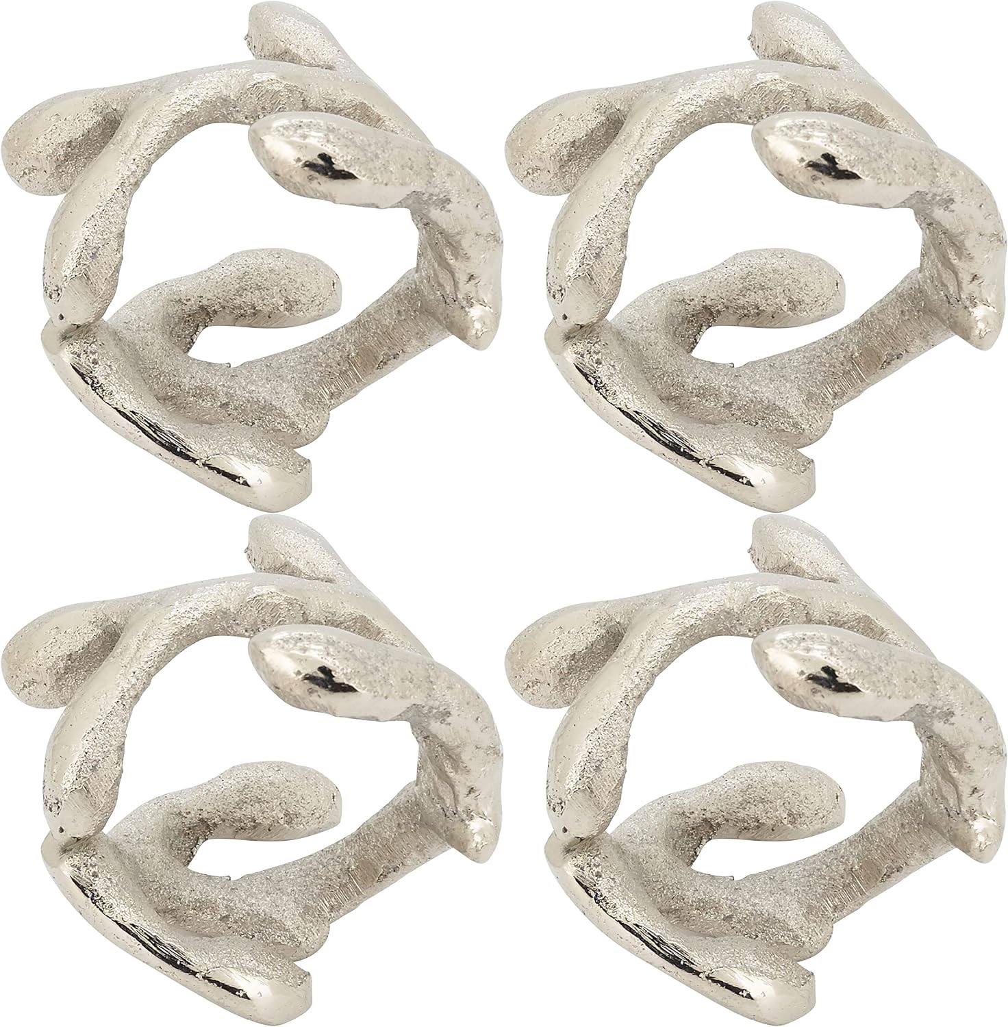 SARO LIFESTYLE Collection Twigs Napkin Rings (Set of 4), 1.5, Silver