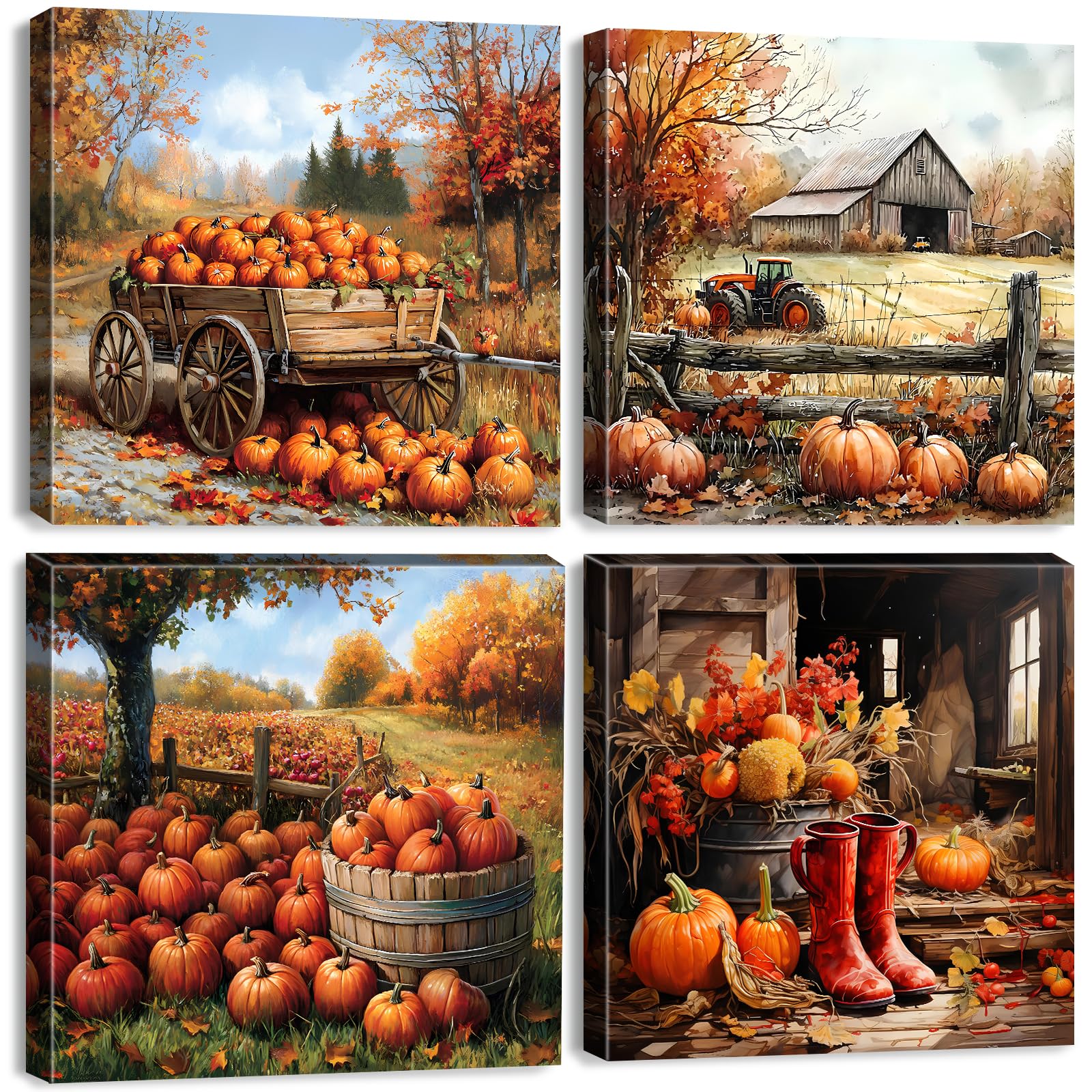 YOOOAHU Watercolor Fall Barn Wall Art Set