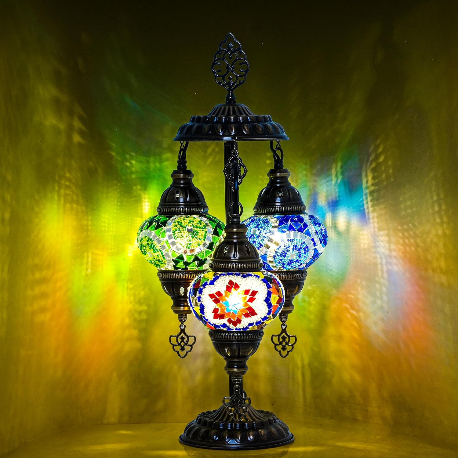 Mozaist Turkish Mosaic Lamp with Bulb – Anatolian Star 3 Globe Table Light
