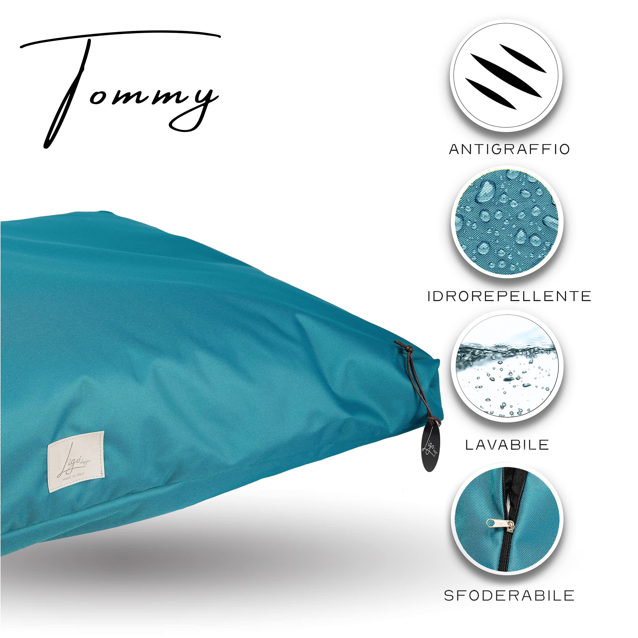 Ligo Tommy - Materasso per Cani Idrorepellente e AntiGraffio, Realizzato in Italia. Cuscino Cuccia per Cane AntiGraffio antimacchia Perfetto per l'uso Interno ed Esterno. S,VERDE PETROLIO
