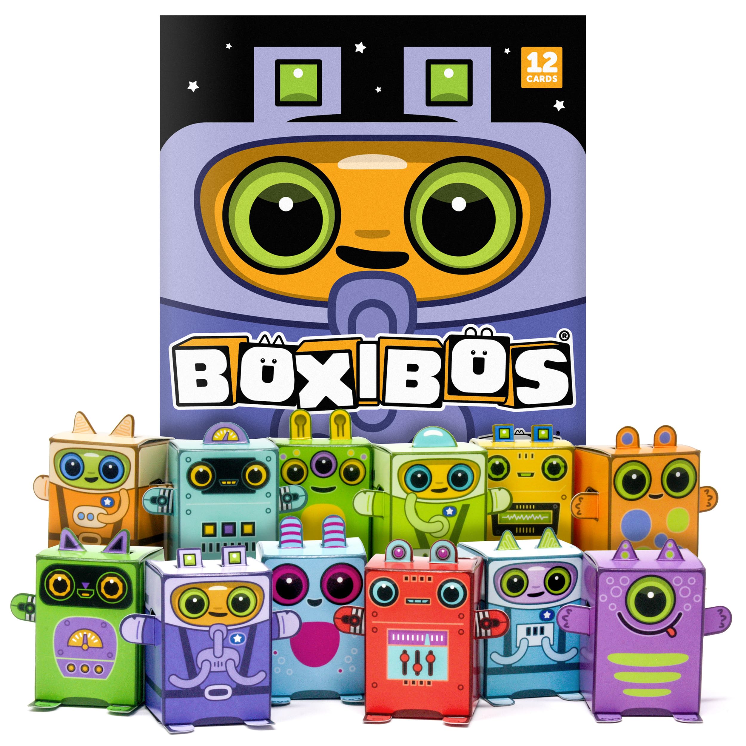Box Buddies Boxibos Galactics - Pack of 12 Mini Box Space Explorers - Paper Craft for Kids, Party Bag Fillers, Pocket Money Toys