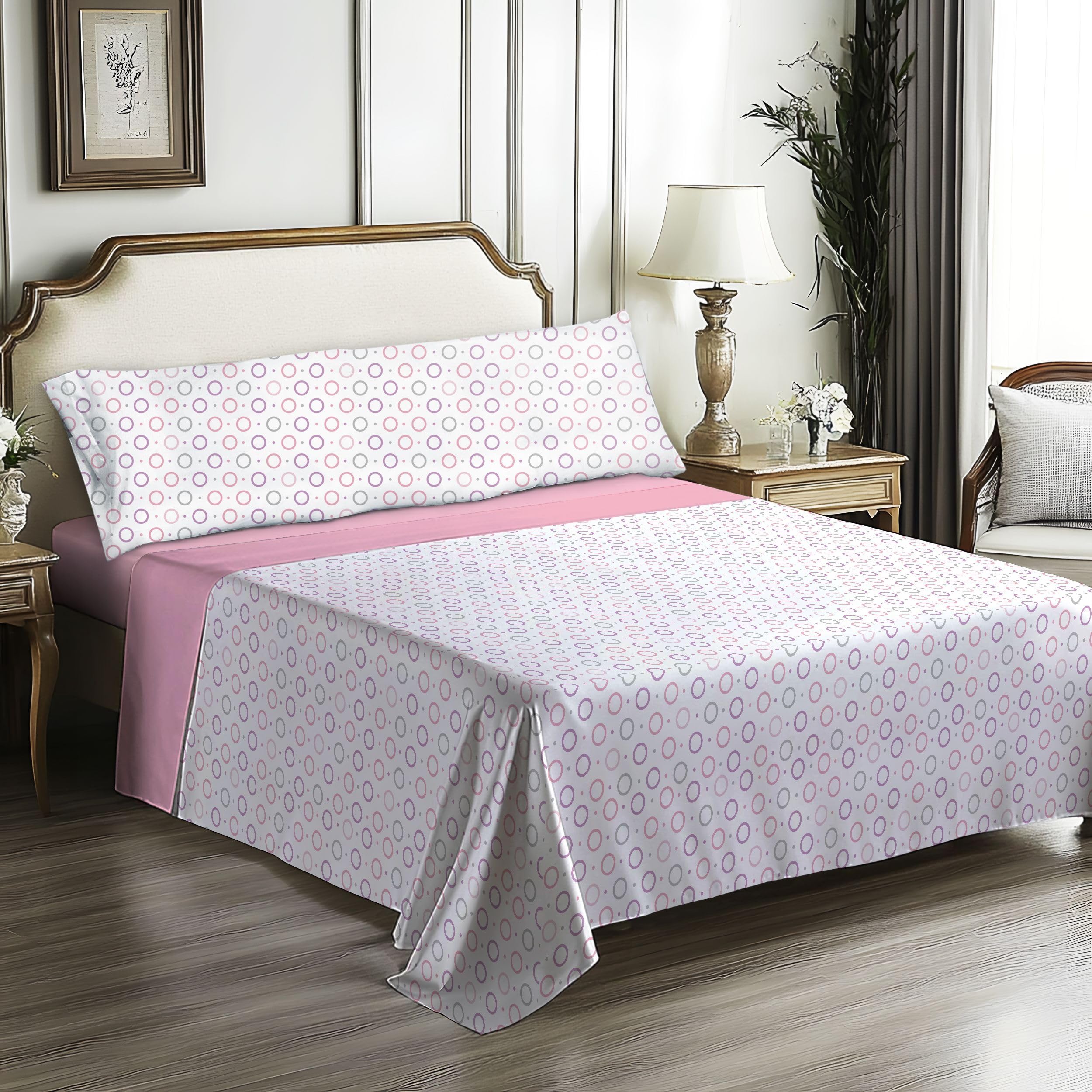 IN NICE Juego de Sabanas 3 Piezas 105x200 - Poliéster Microfibra - Sábana Bajera, Sábana Plana y 1 Funda de Almohada(Cama 105, Sotos Rosa)