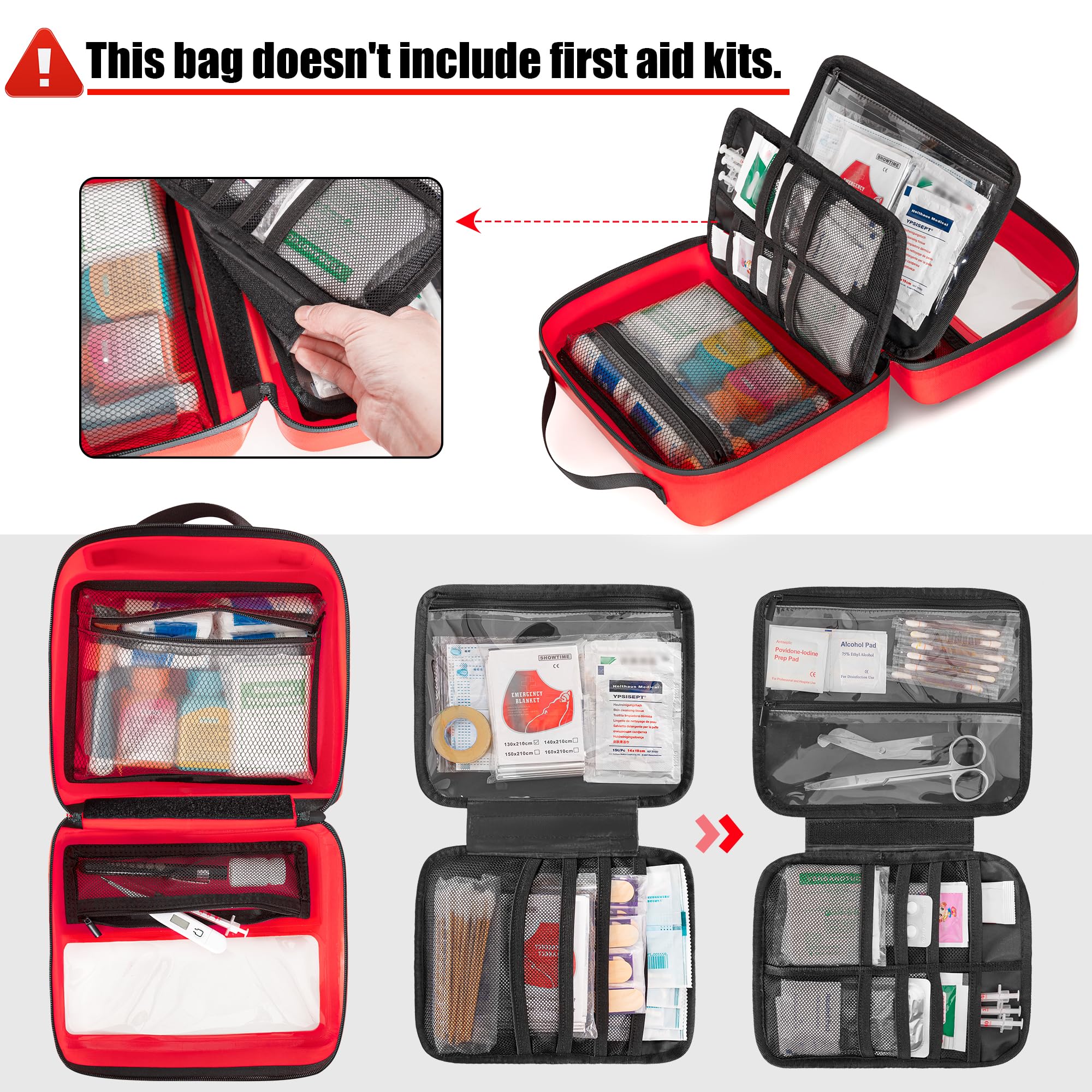 Marscamd Bolsa de primeros auxilios vacía impermeable con panel desmontable, pequeña bolsa médica con sistema Molle, color rojo (solo bolsa)