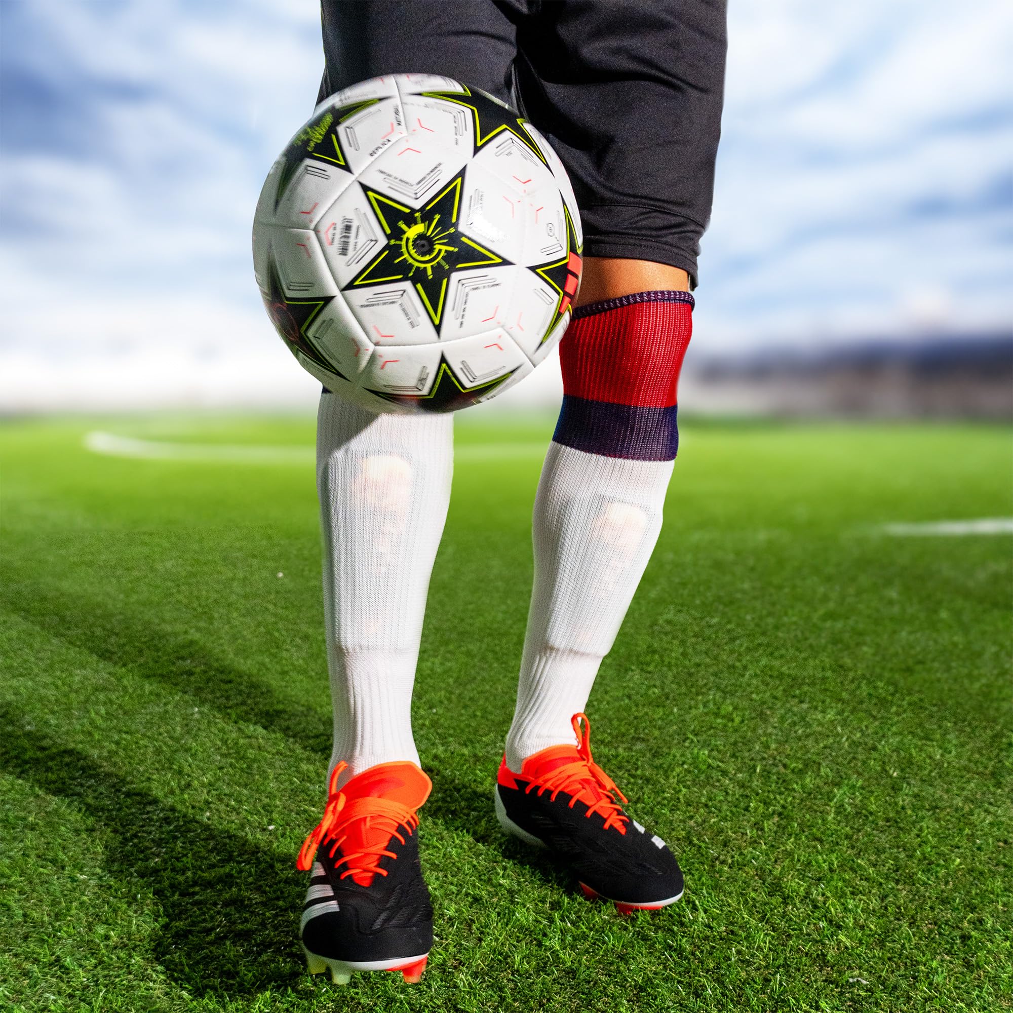 Parastinchi Da Calcio Giovani Adulti ad alta resistenza agli urti Made in Italy Protezione Completa. Comprese fasce di sostegno. Modello Red Lion