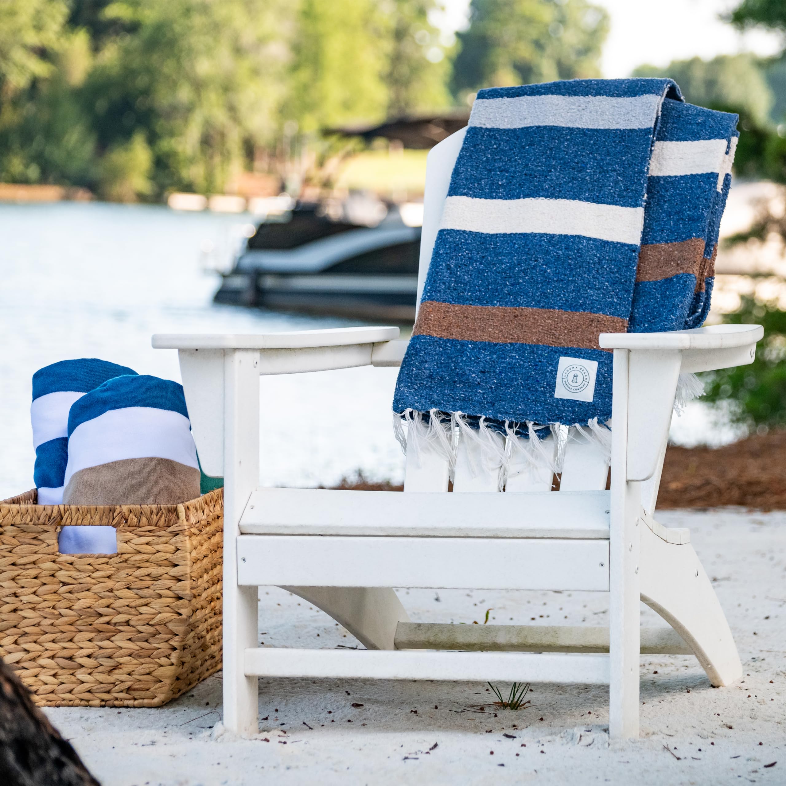 Photo 1 of Mexican Blanket by Laguna Beach Textile Co - Beach, Yoga, Camping, or Decorative Throw Blanket - Traditional Handmade Serape (Slate Blue & Tan)LPNPMGR0065242