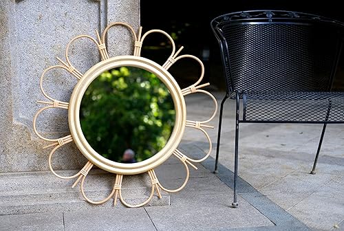 Miniatura 6 de LIVDUCOT Espejo de ratán grande hecho a mano de 27 pulgadas para decoración de pared, espejo redondo bohemio de entrada para decoración de sala de