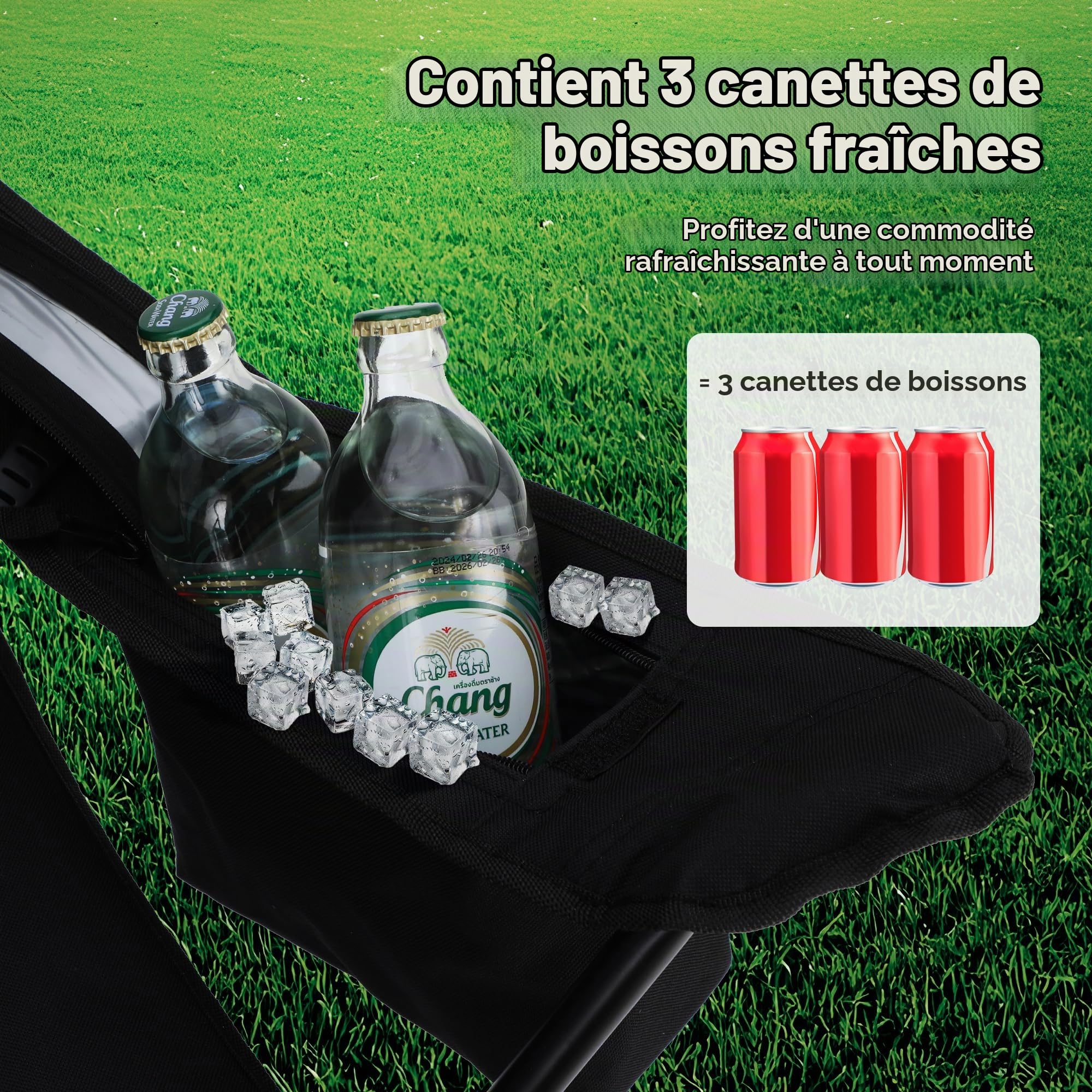 HIGH POINT SPORTS Lot de 2 Chaise de Camping Pliante avec Sac Isotherme, Sac de Rangement, Chaise de Pêche Pliable jusqu'à 120 kg, Chaise de Camping d'Extérieur avec Porte-gobelets, Noir