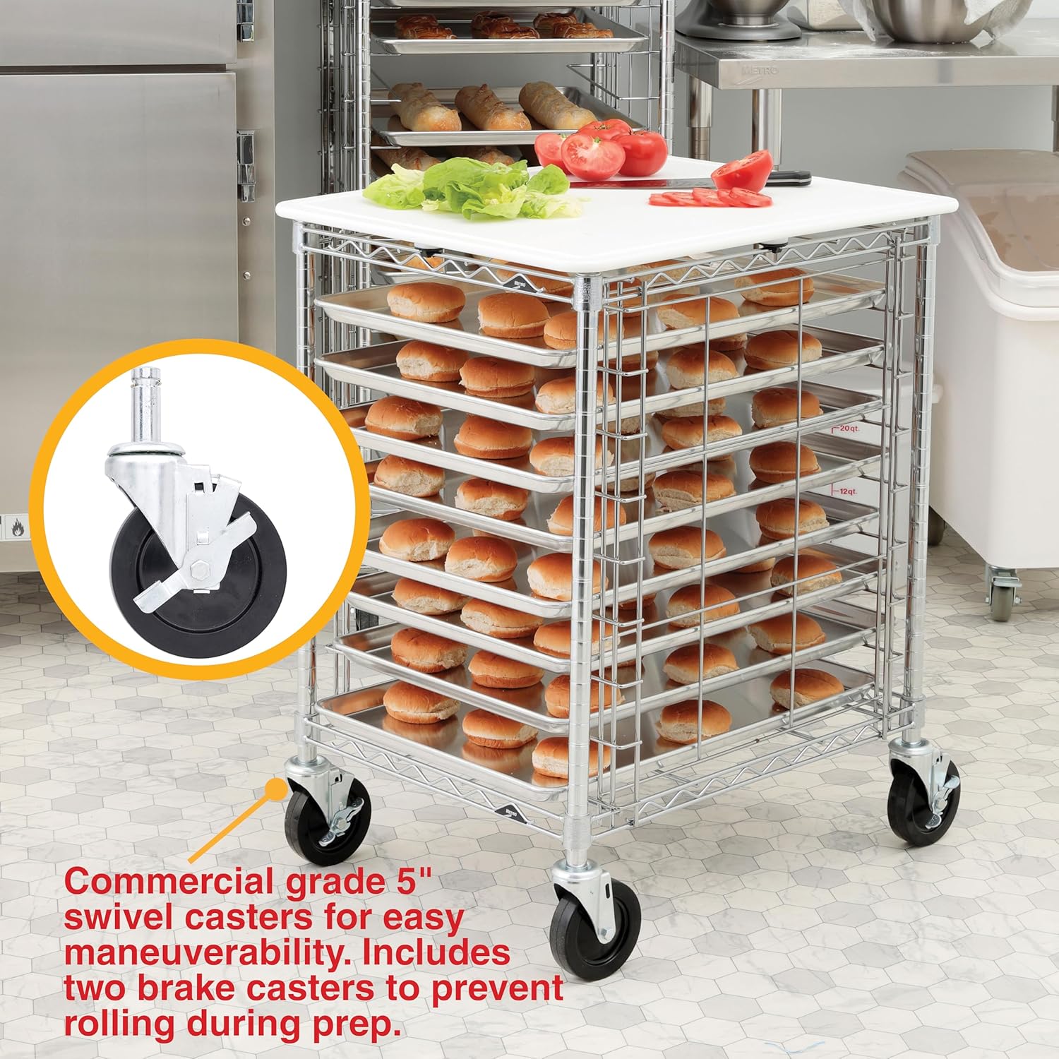 METRO RE3P End-Load Half Height Wire Bun Pan Rack with Cutting Board Top - 18" x 26", 3" Slide Spacing, 8-Pan Capacity - Commercial Wire Sheet Pan Rack for Baking, Restaurants and More - NSF Listed