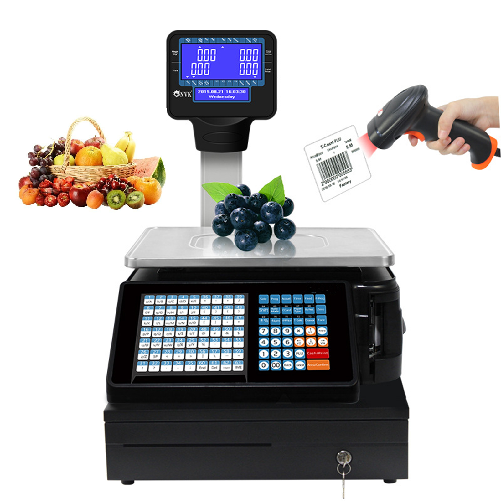 Báscula comercial digital con impresora y caja registradora 30kg miniatura 7