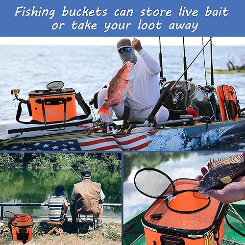 Miniatura 6 de Cubo de Pesca con Tapa Transparente, Cubo de Cebo Plegable, Cubo Multifuncional para Pececillos, Contenedor de Pescado Vivo, Cubo de Protección para