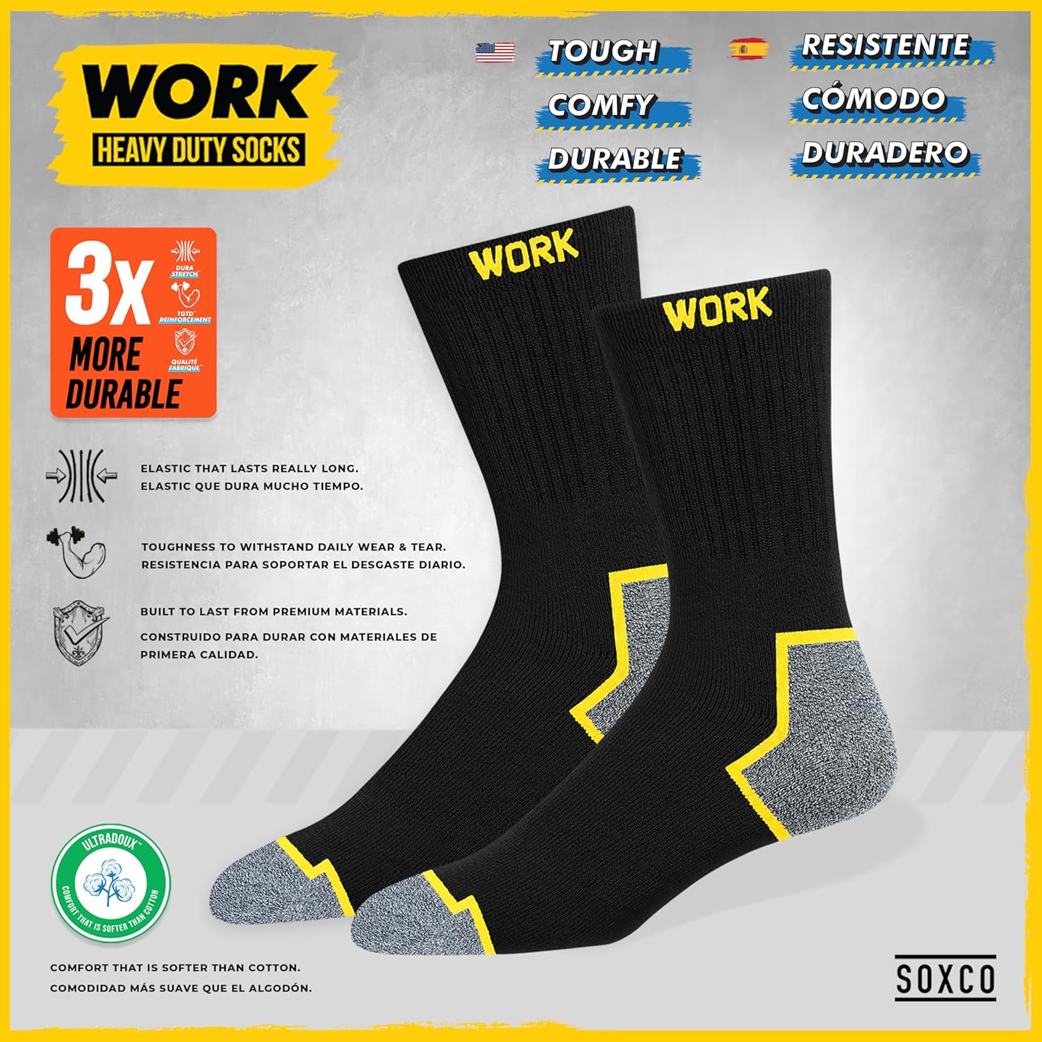 WORK Socks for Men Crew Length Black Socks 6/10 Pairs - Image 4