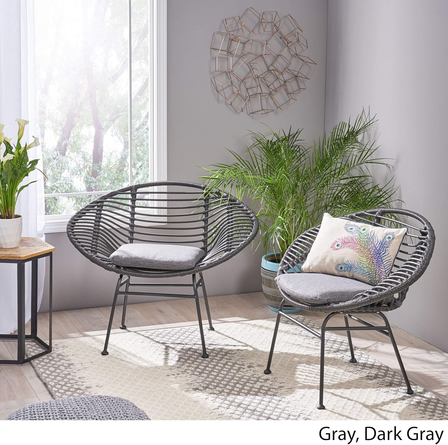 Christopher Knight Home Aleah Indoor Woven Faux Rattan Chairs with Cushions (Set of 2), Dark Gray Finish