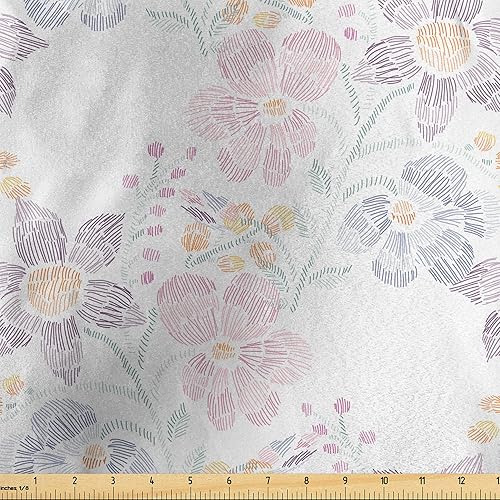 Ambesonne Romantic Fabric by The Yard, Ornamental Wedding Day Inspired Floral Composition Spring Season Design Image, Decorative Satin Fabric for
