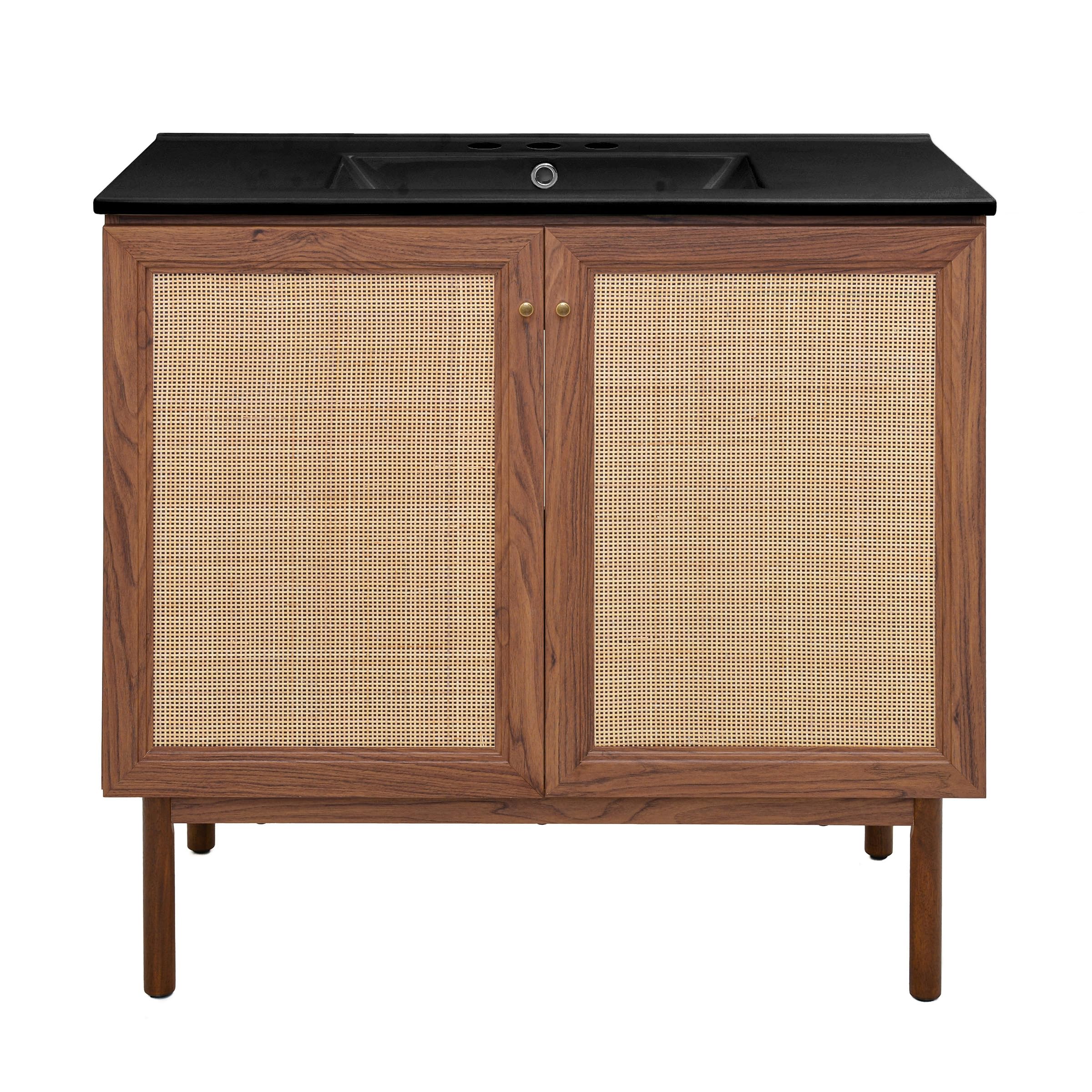 Swiss Madison Classe 36 in. Brown Oak Bathroom Vanity with Black, 3-Hole Ceramic Sink Top