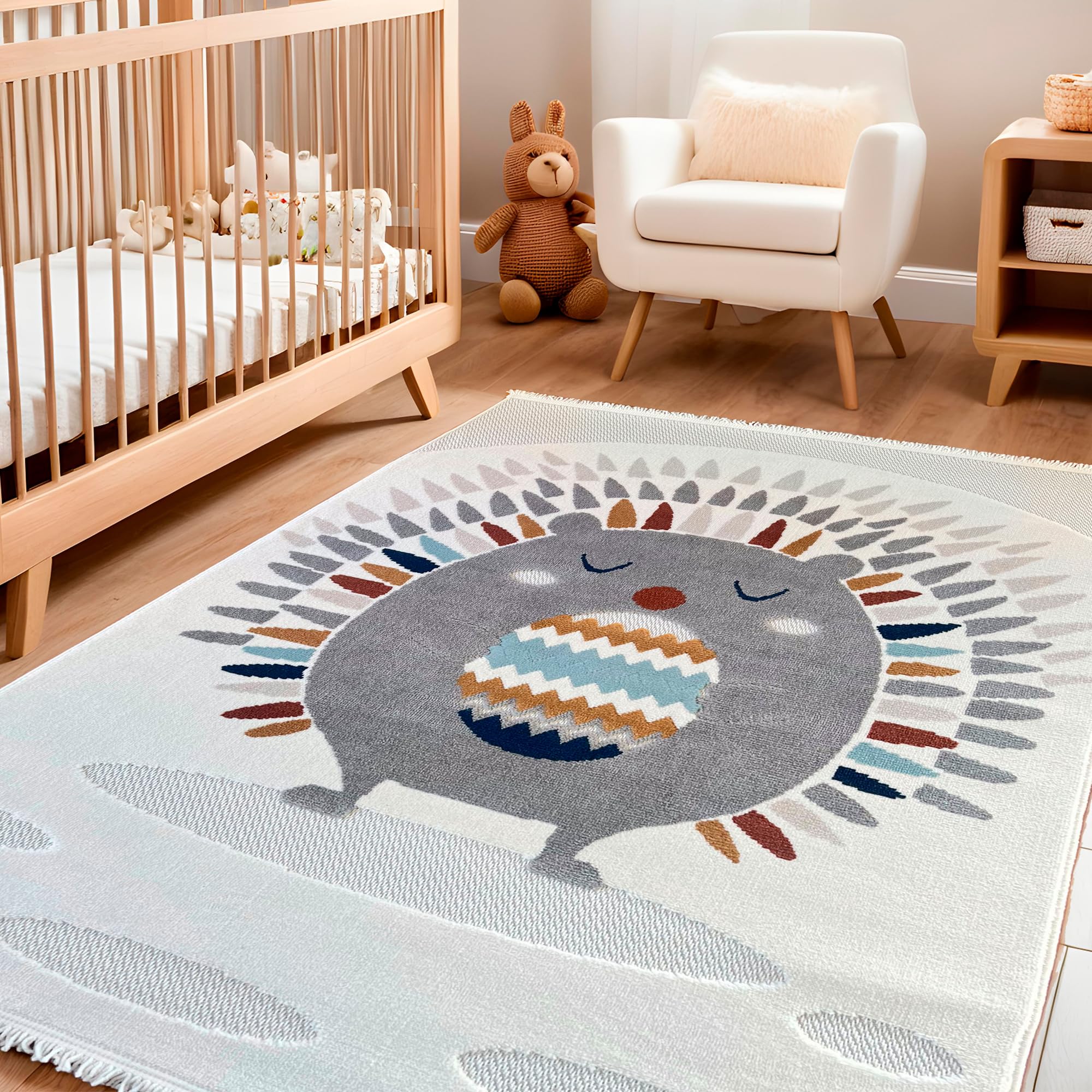 RUGURA Alfombra Infantil Habitación Niña Niño Dormitorio Animales Nubes Estrellas Arcoiris 120x170cm Gris Azul Turquesa Crema Blanco