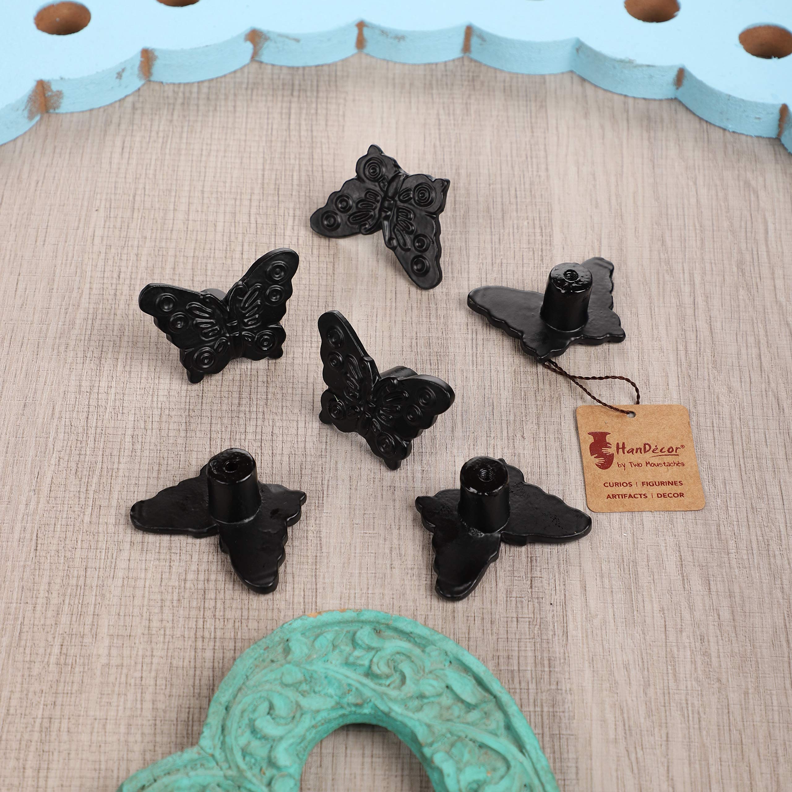Two Moustaches Butterfly Design Cabinet/Wardrobe Knobs (Black, Pack of 6)-picture-17
