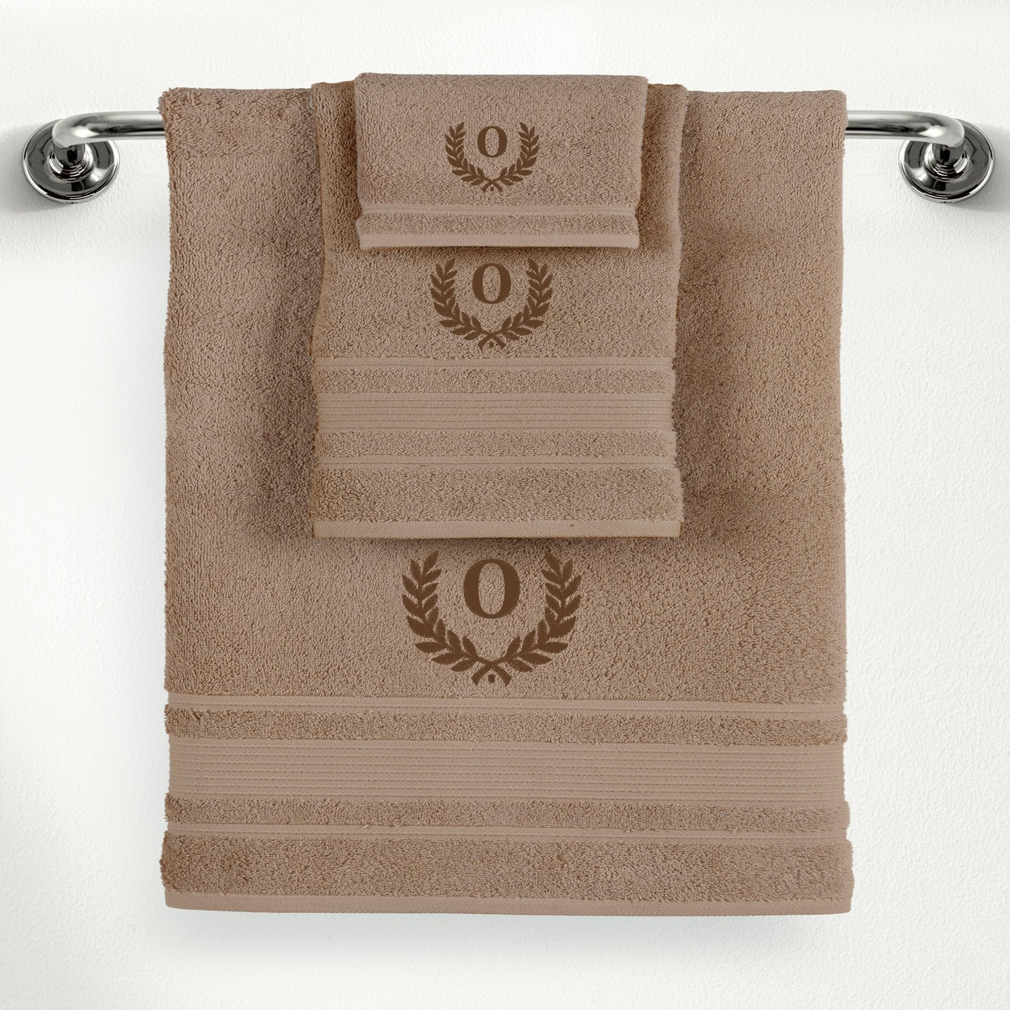 Ephesos Personalized Custom Monogrammed Brown Towel Set - 3 Piece, Soft & Absorbent 100% Cotton - Perfect for Gifts, Home, Bathroom, Spa, or Kitchen -