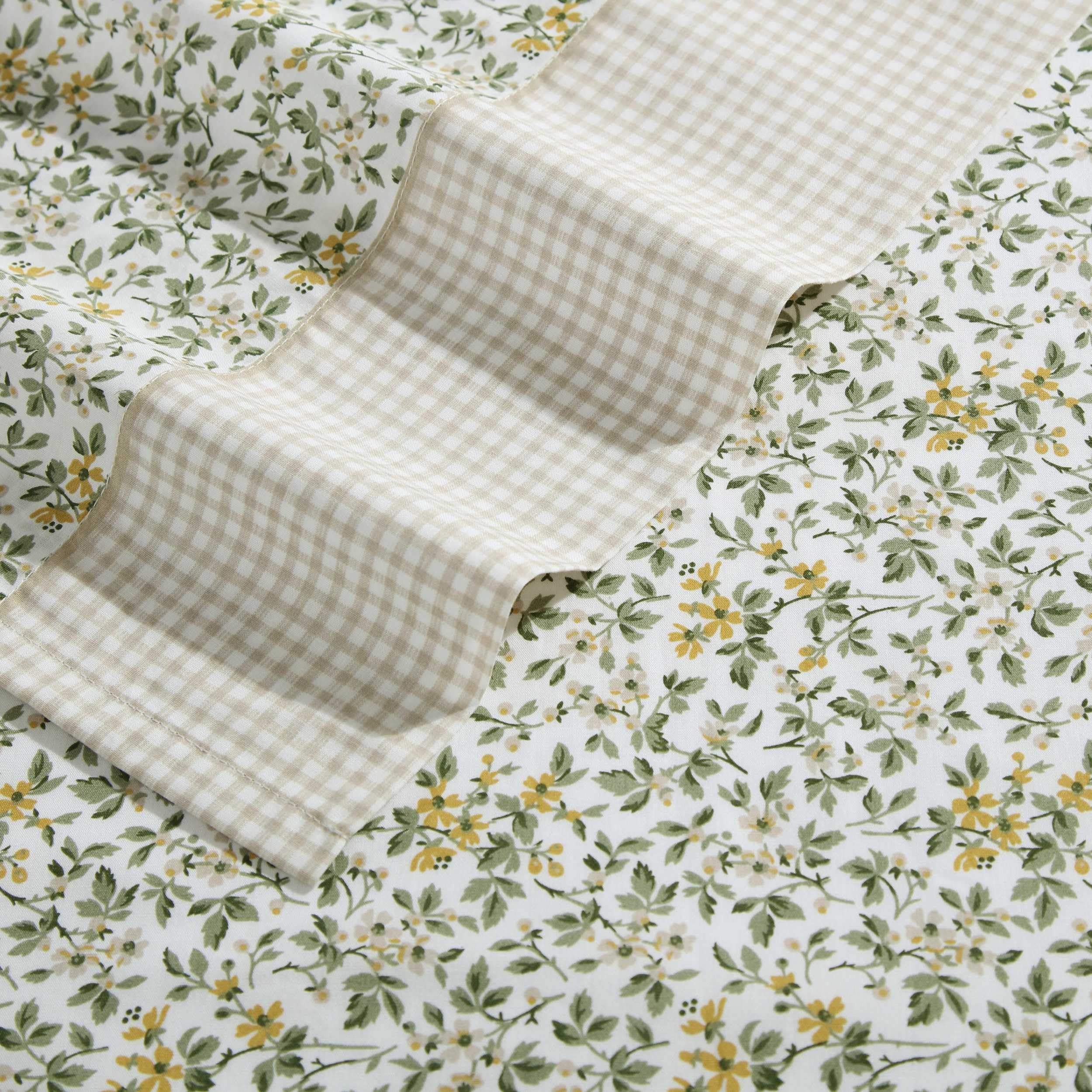 Laura Ashley - Juego de sábanas tamaño Queen, Ropa de Cama de algodón percal Transpirable con Bolsillos Profundos, decoración Elegante para el hogar, Certificado Oeko-Tex (Tierney Green, Queen)