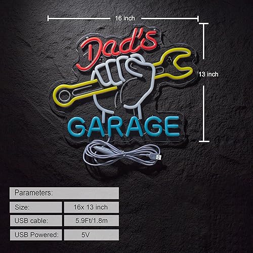 Miniatura 2 de Letrero de neón de garaje para decoración de pared, luz LED, para reparación de automóviles, taller, cueva de hombre, decoración de taller,
