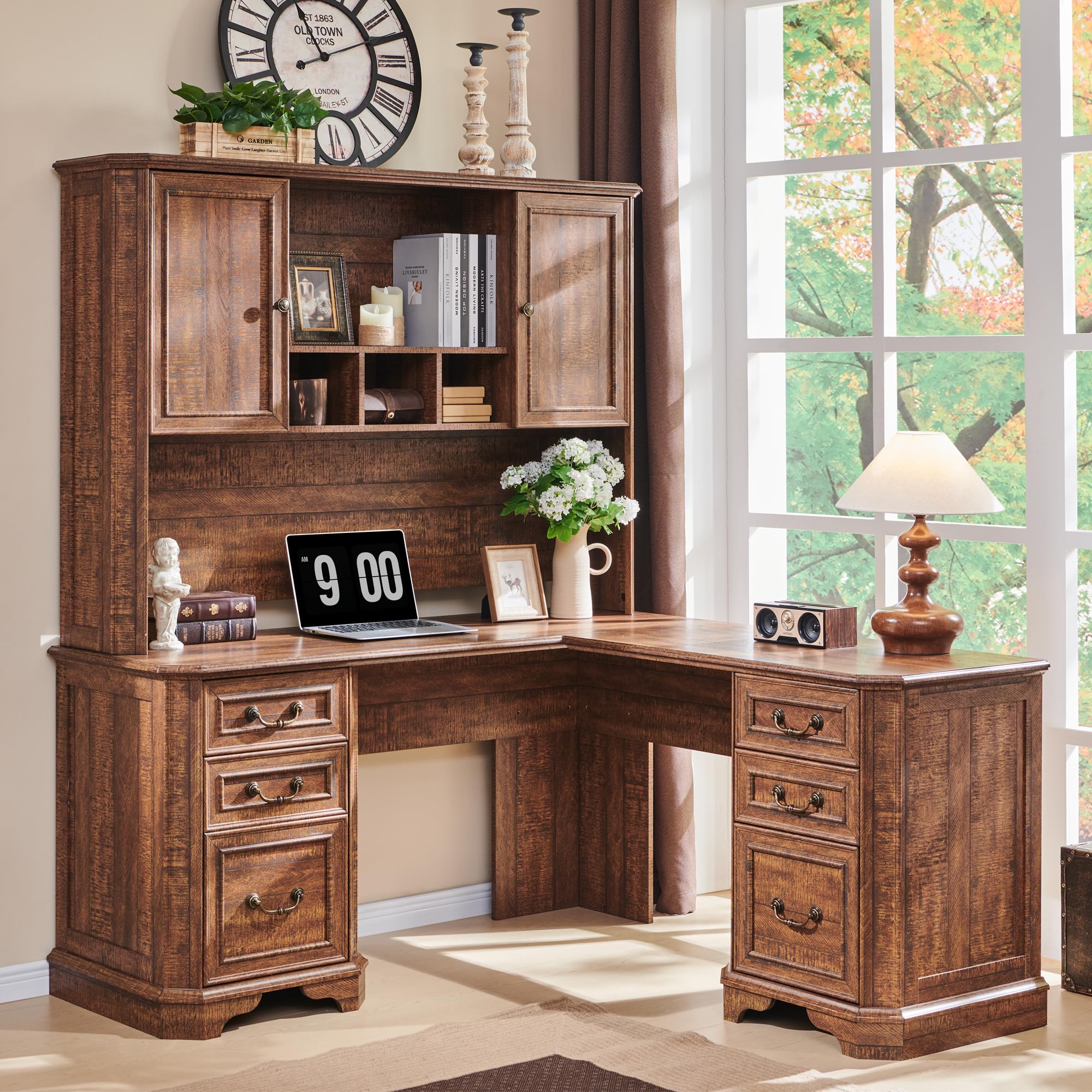 COUNTRY FURNITURE ATLANTA デスク Bush Home Cabot 60W L Shaped Computer Desk with Hutch and 5 Shelf