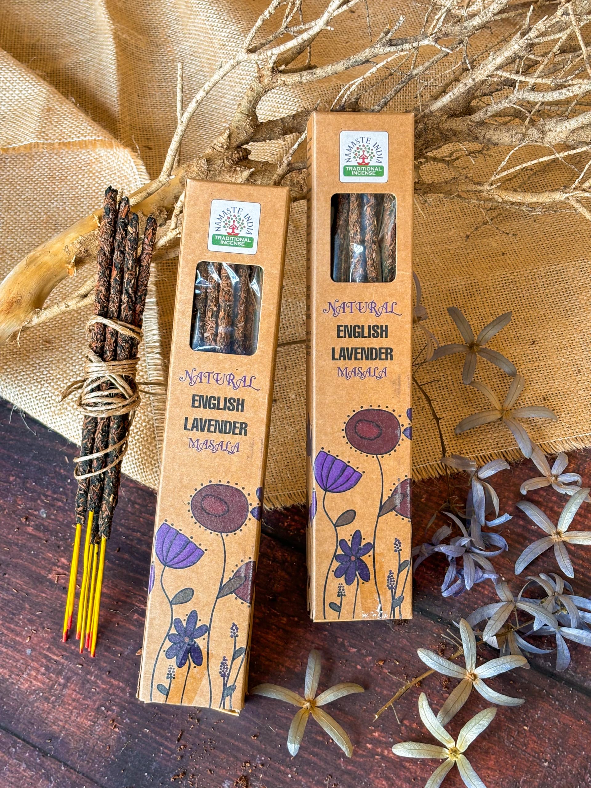 Namaste India - Lavender Natural Smudge Incense Sticks- Set of 2 Agarbatti Boxes-picture-25
