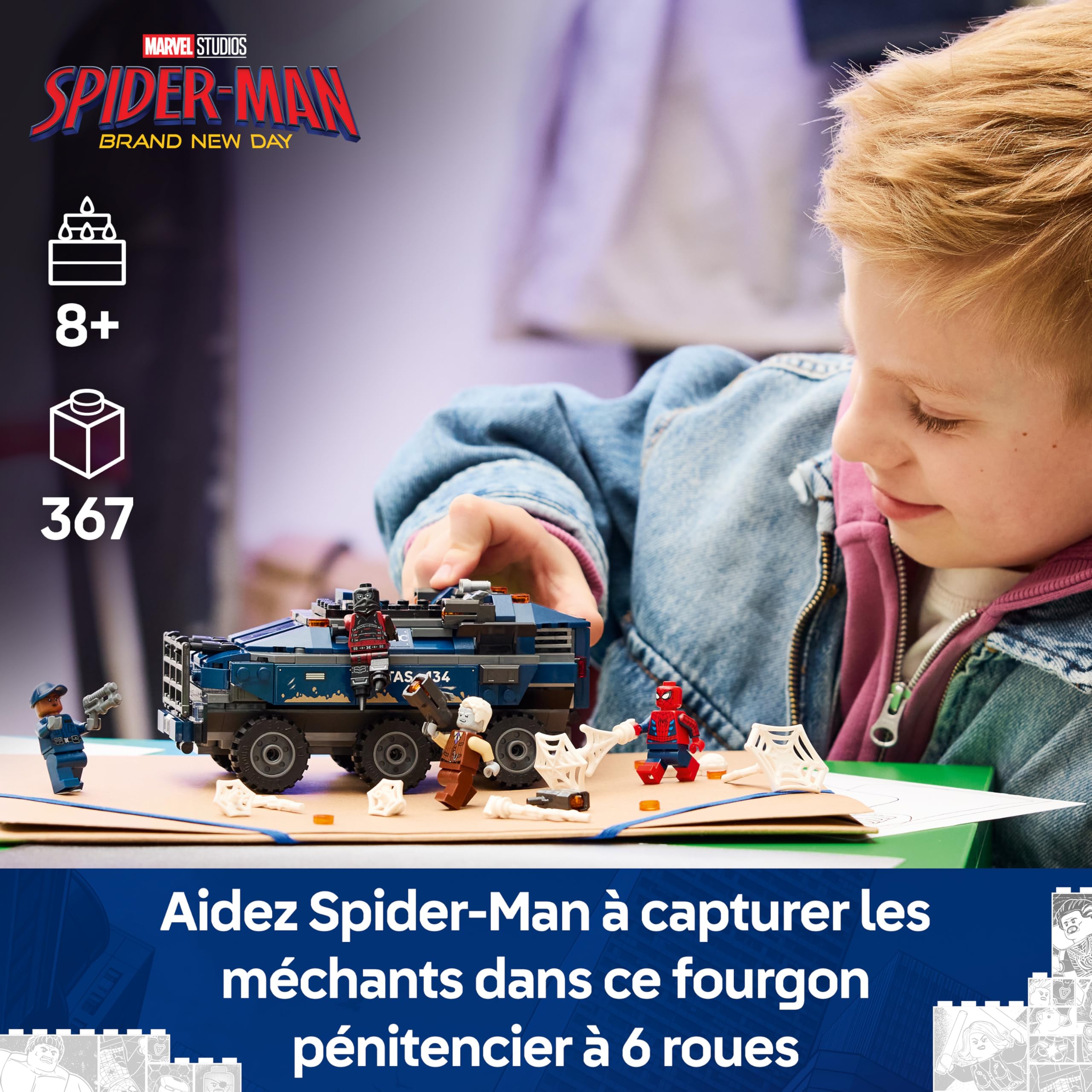 LEGO ǀ Marvel La Poursuite en Prison Mobile de Spider-Man - Jouet Super-Héros avec Voiture Blindée & 4 Minifigurines Dont Tombstone & Tarantula - Cadeau pour Garçon dès 8 Ans ou Fan du Film 76349