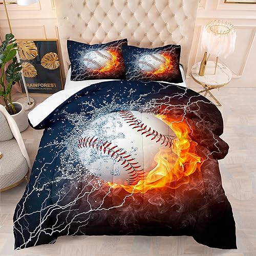 Bodhi Juego de edredón de béisbol tamaño individual, juego de edredón deportivo para niños, adolescentes y niños con fundas de almohada