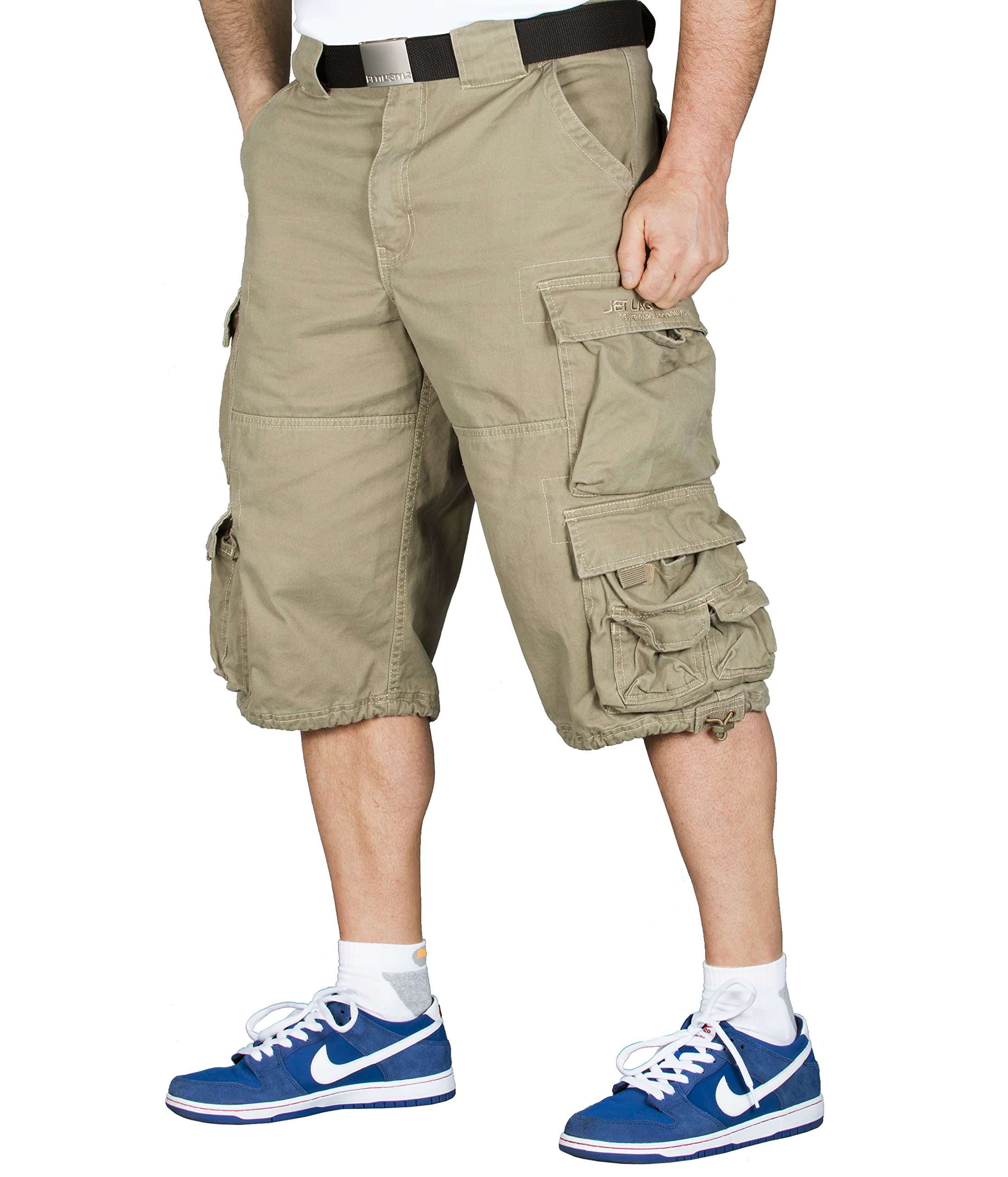 JET LAG Herren Cargo Shorts 007B 3/4 + BetterStylz Gürtel Hose kurzeBermuda div. Farben (M-4XL / 32-44)