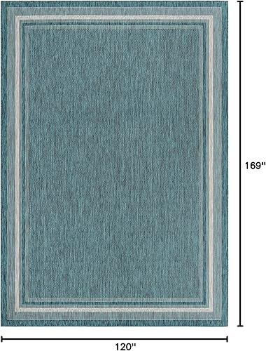 Vista 271 de Unique Loom - Colección Outdoor Border - Tapete para exteriores de borde suave - 5 pies 3 pulgadas x 8 pies, rectangular, azul/marfil azu/marfil