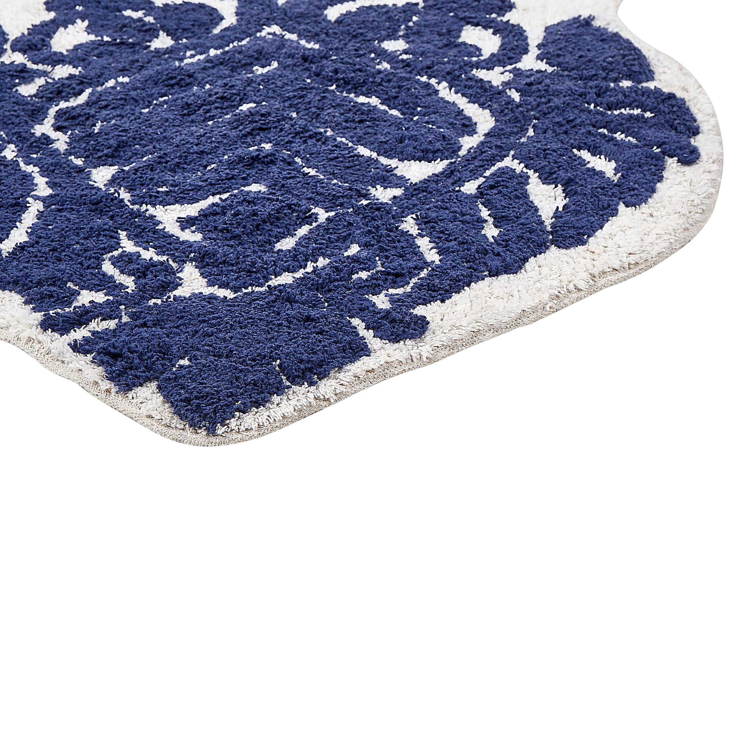 Beliani Tappeto da bagno moderno in cotone di forma irregolare 150 x 60 cm con motivo decorativo Accessori da bagno blu