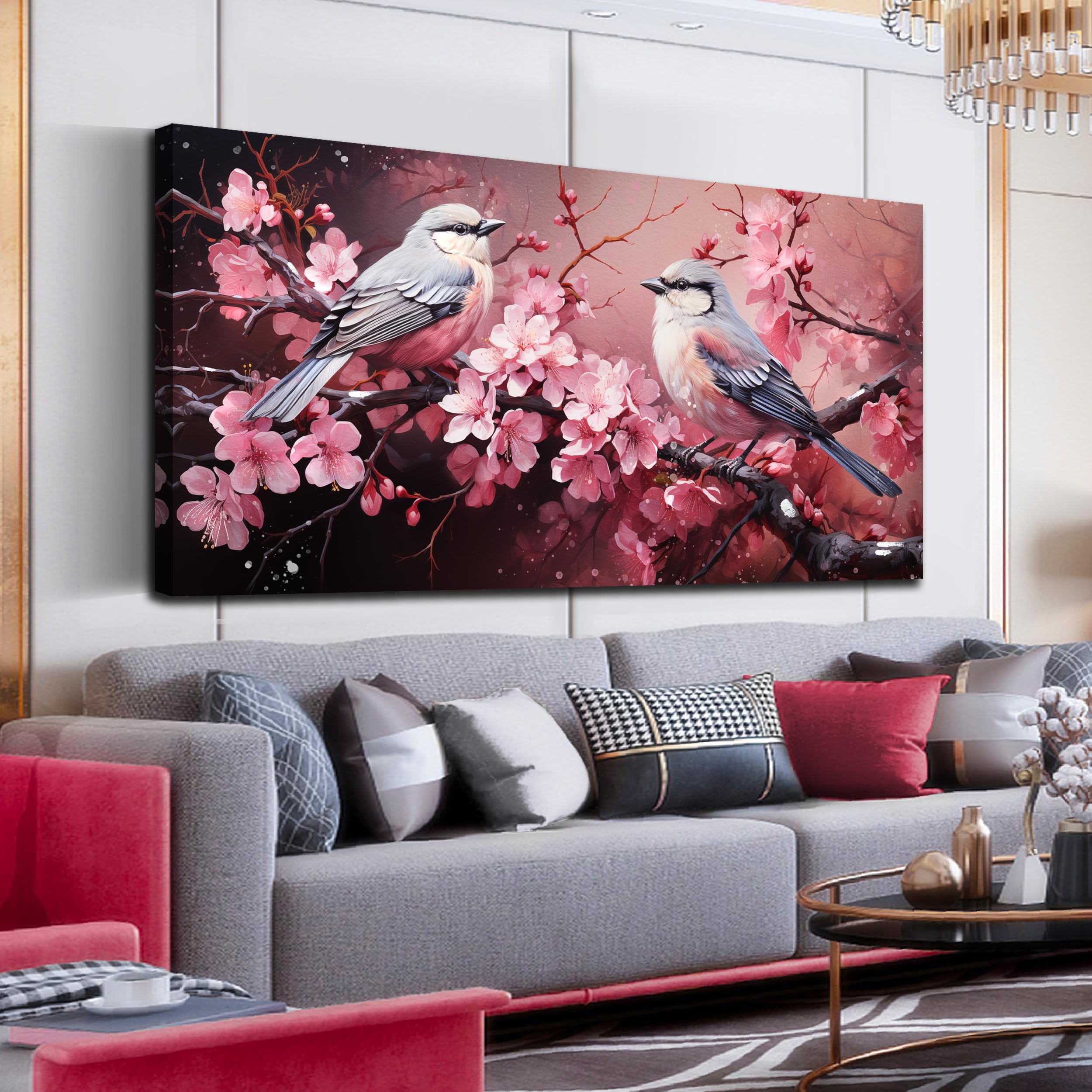 Photo 1 of THRLVEART Pink Flower Canvas Wall Art - 29" x 59"
