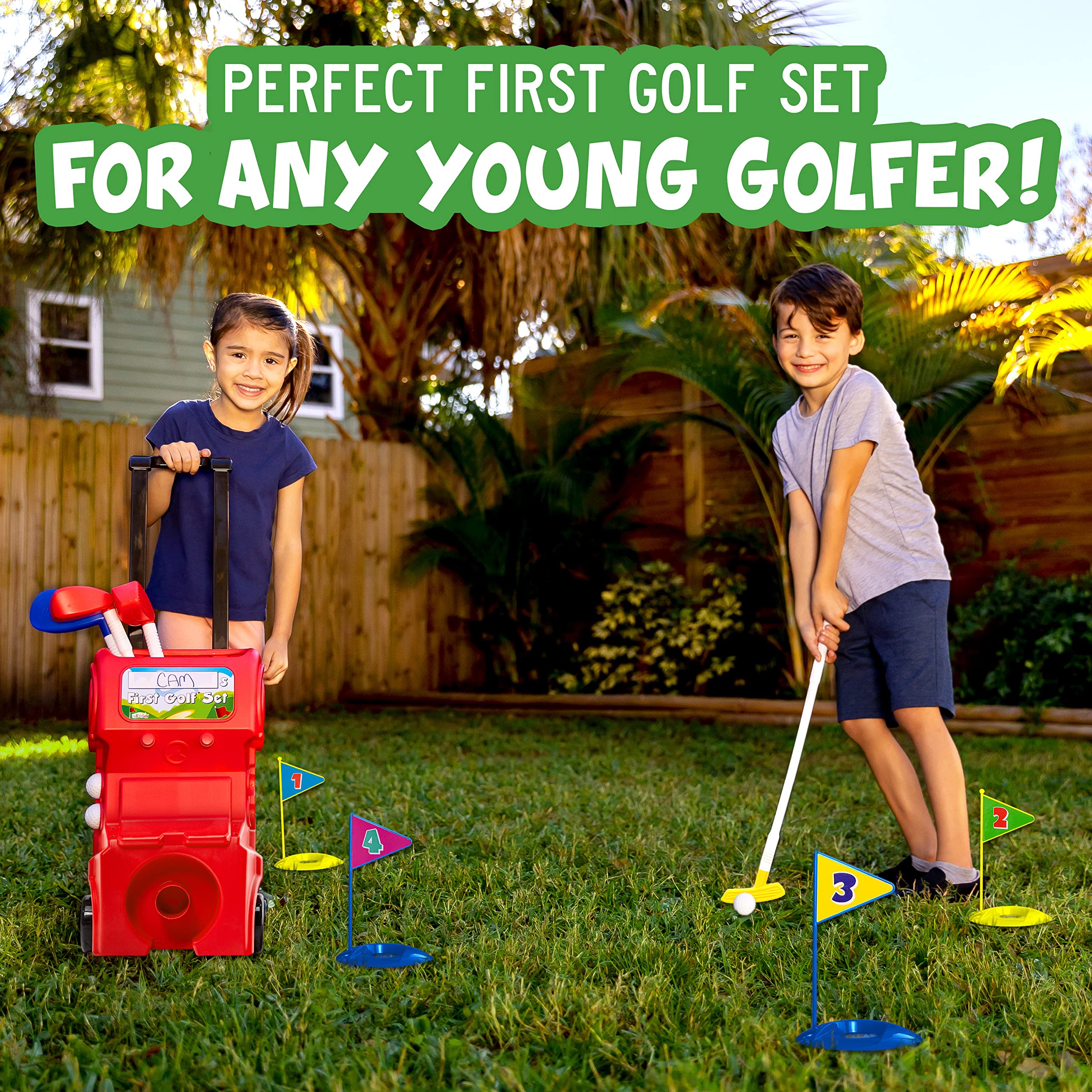 Franklin Sports Kids Toy Golf Set - MyFirst Plastic Golf Clubs + Balls Set for Kids + Toddlers - Mini Toy Righty + Lefty Golf Club Set - Includes Carry Case, (4) Balls + (4) Holes
