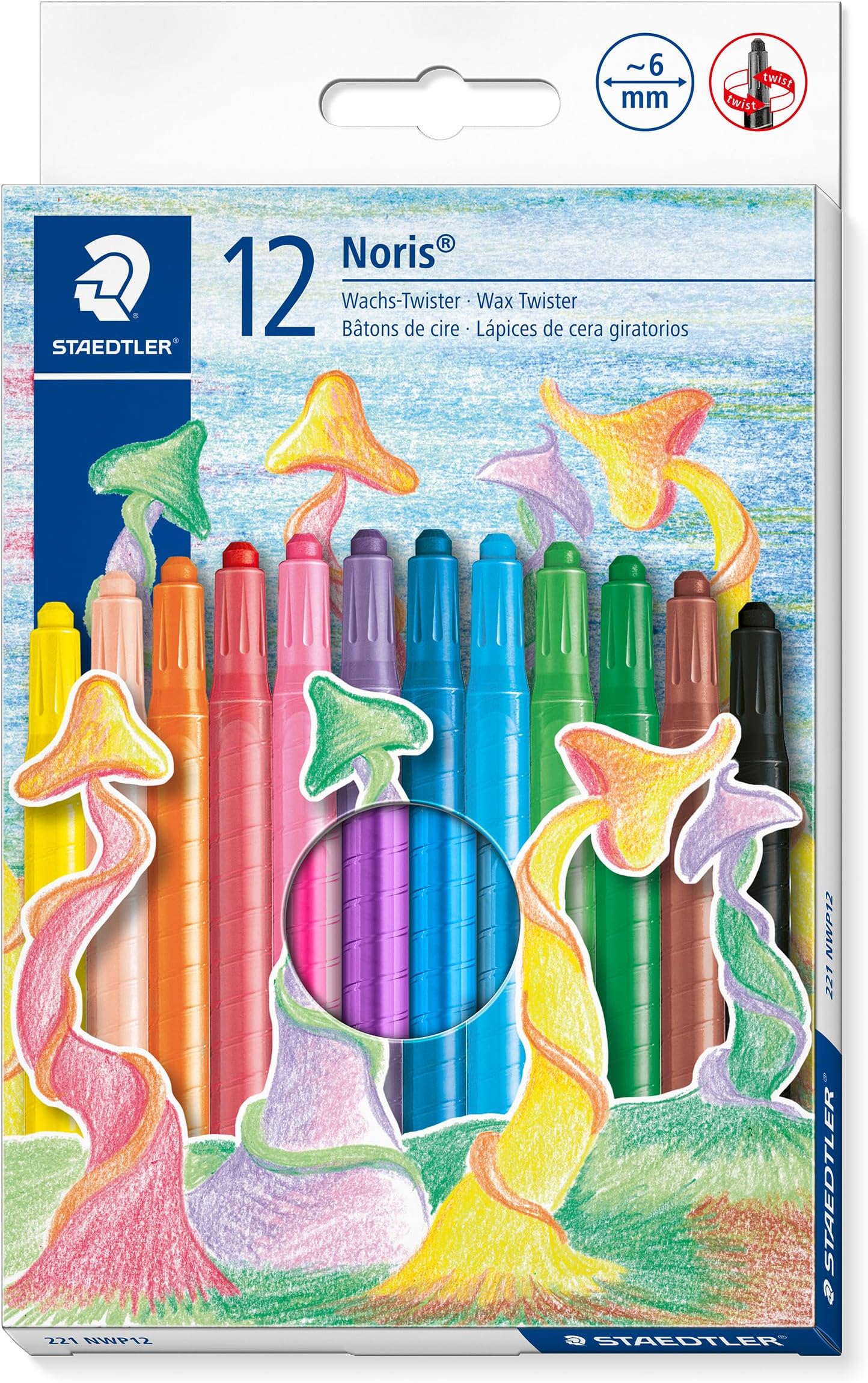 STAEDTLER 221 NWP12 Noris Wax Crayon Twister 6mm - Assorted Colours (Pack of 12)