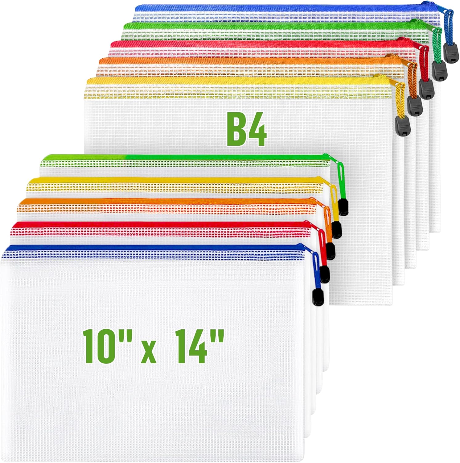 5 Pack Large Plastic Zipper Pouches B4 and 5 Pack Mesh Zipper Pouch Bags 10x14 inch Bundle - Puzzle & Board Game Storage Bags Document Bags with Zipper Letter Size Zipper Pouch