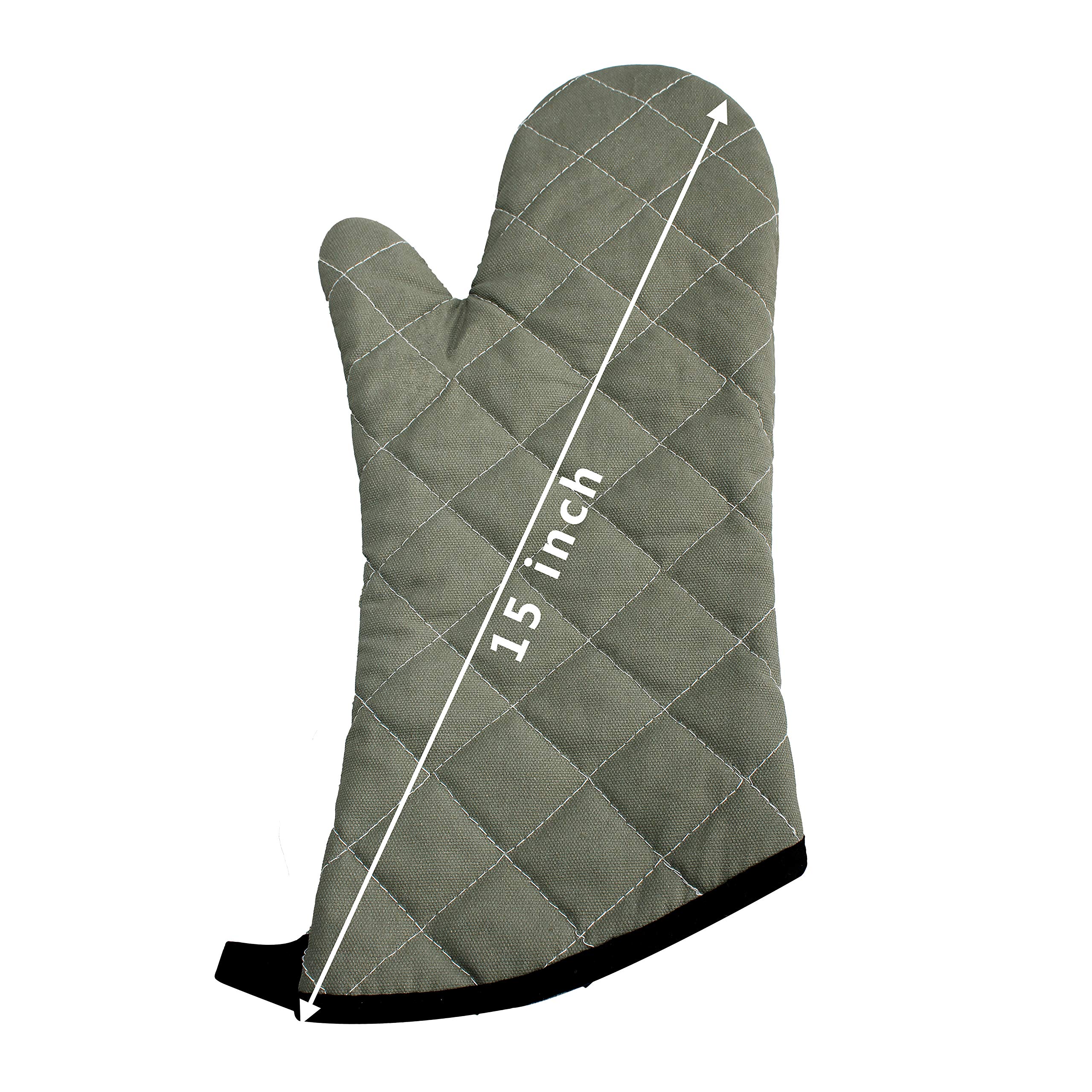 Rękawice kuchenne 1 para 38 cm długa pikowana podszewka frotte - odporne na wysokie temperatury rękawice kuchenne, rękawice trudnopalne, zielone, 2 szt