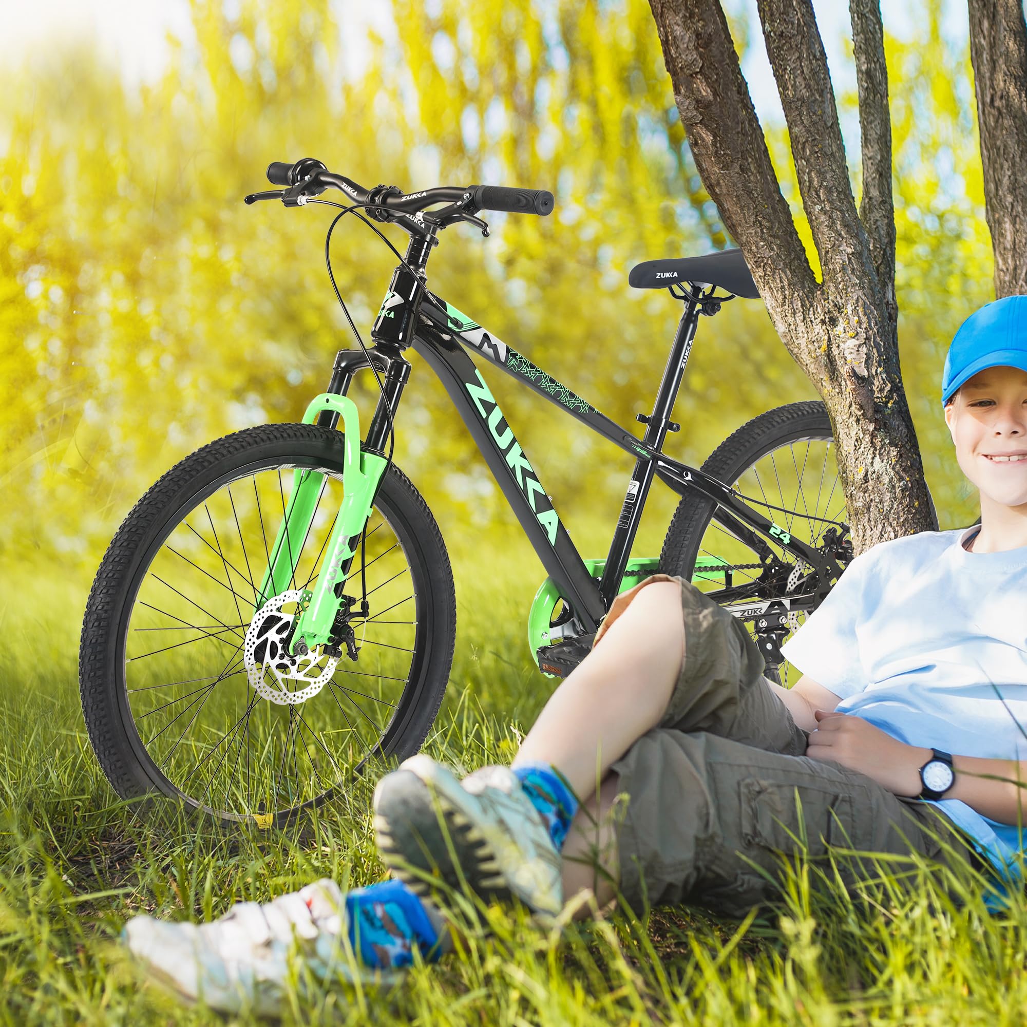 MEGHNA Kids Mountain Bike 24inch Wheels MTB with Suspension Front Fork Dual Disc Brakes Single Speed Mountain Bike for 9-12 Year Old Kids Boys Girls Youth, Black