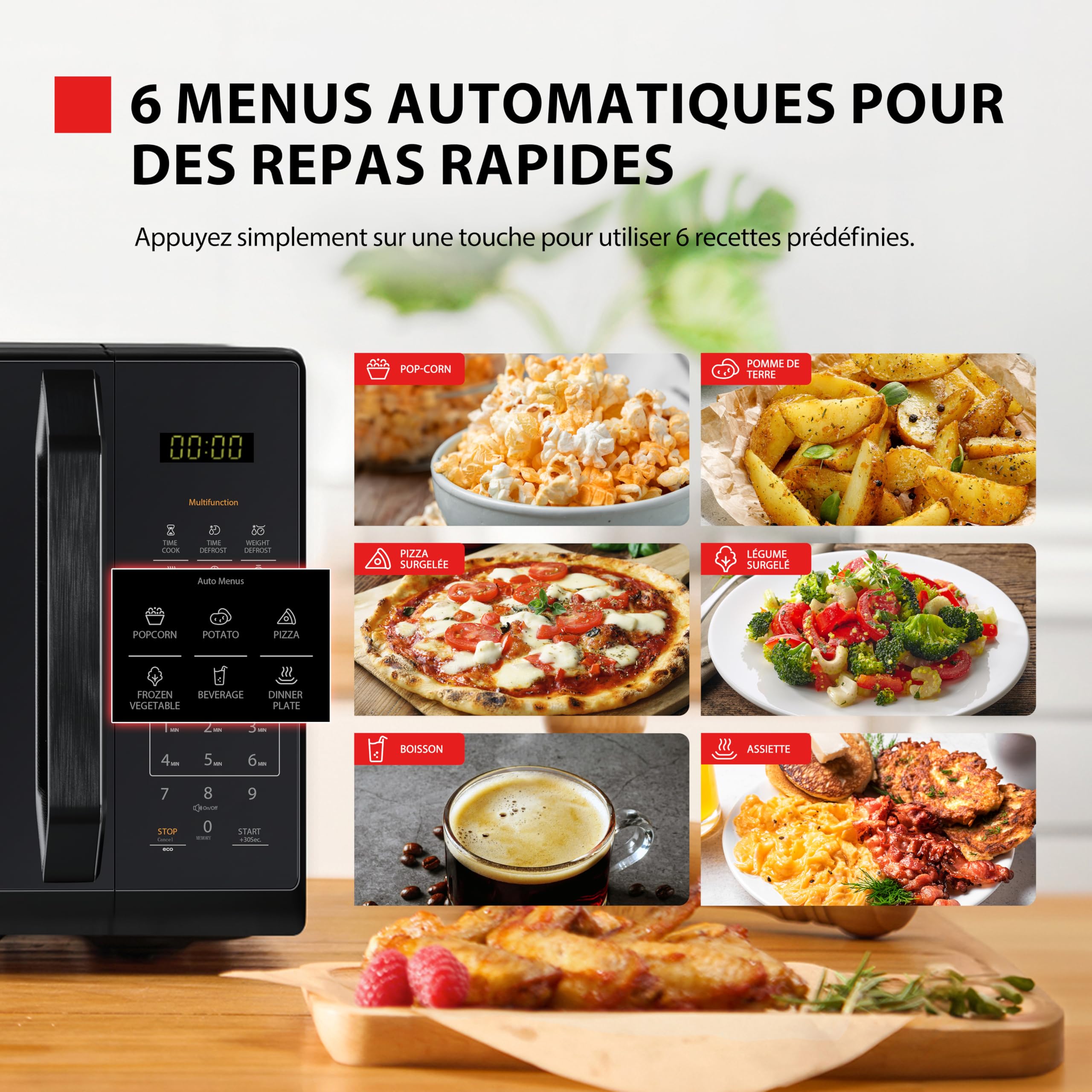 Toshiba Four Micro-ondes Posable 20L MW3-EM20PE(BM), 800W,6 Menus Automatiques, avec Éclairage LED Brillant, Noir