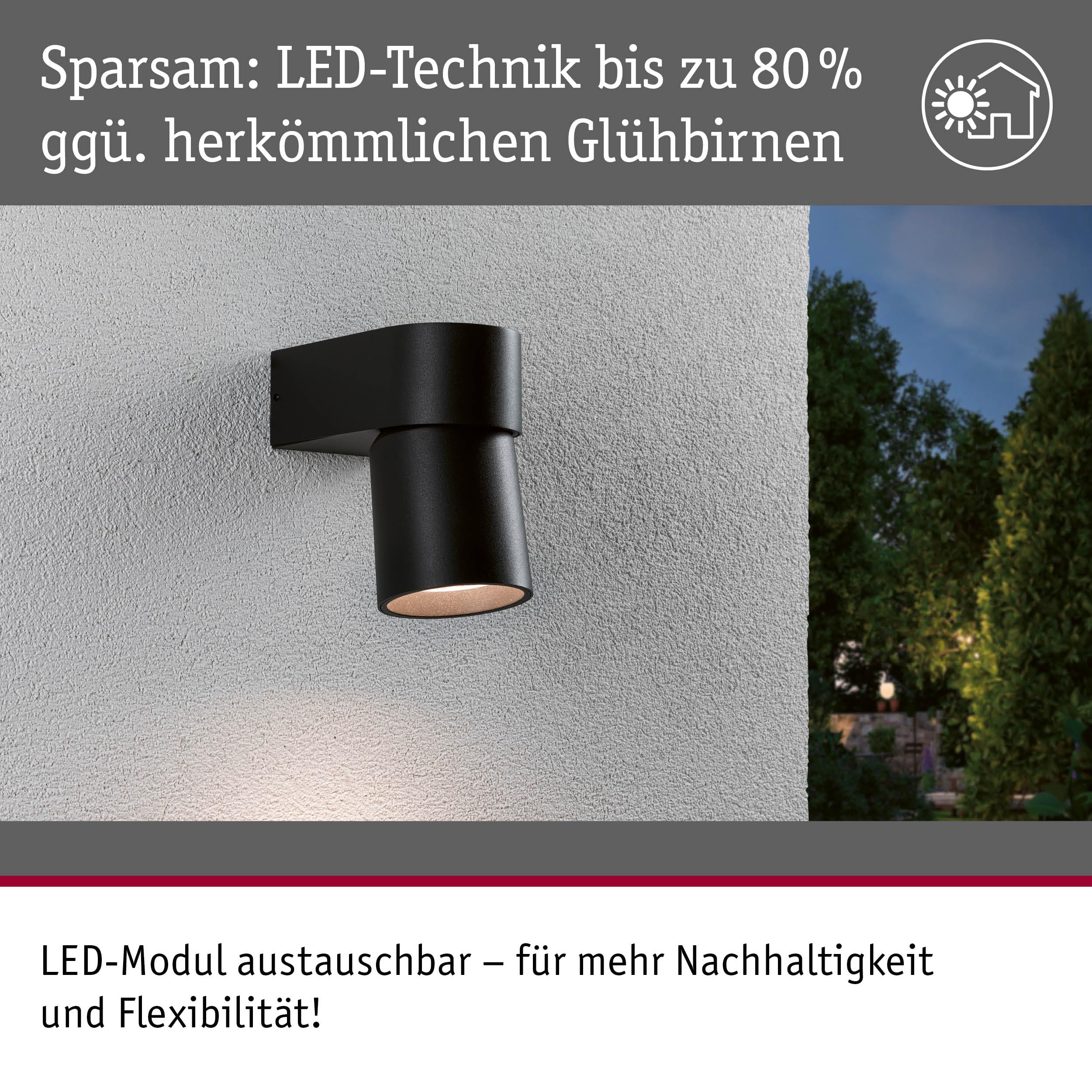 Paulmann 94820 LED Außenwandleuchte Kimu IP44 80mm 3000K 8W 500lm 230V 70° Anthrazit Aluminium Außenleuchte