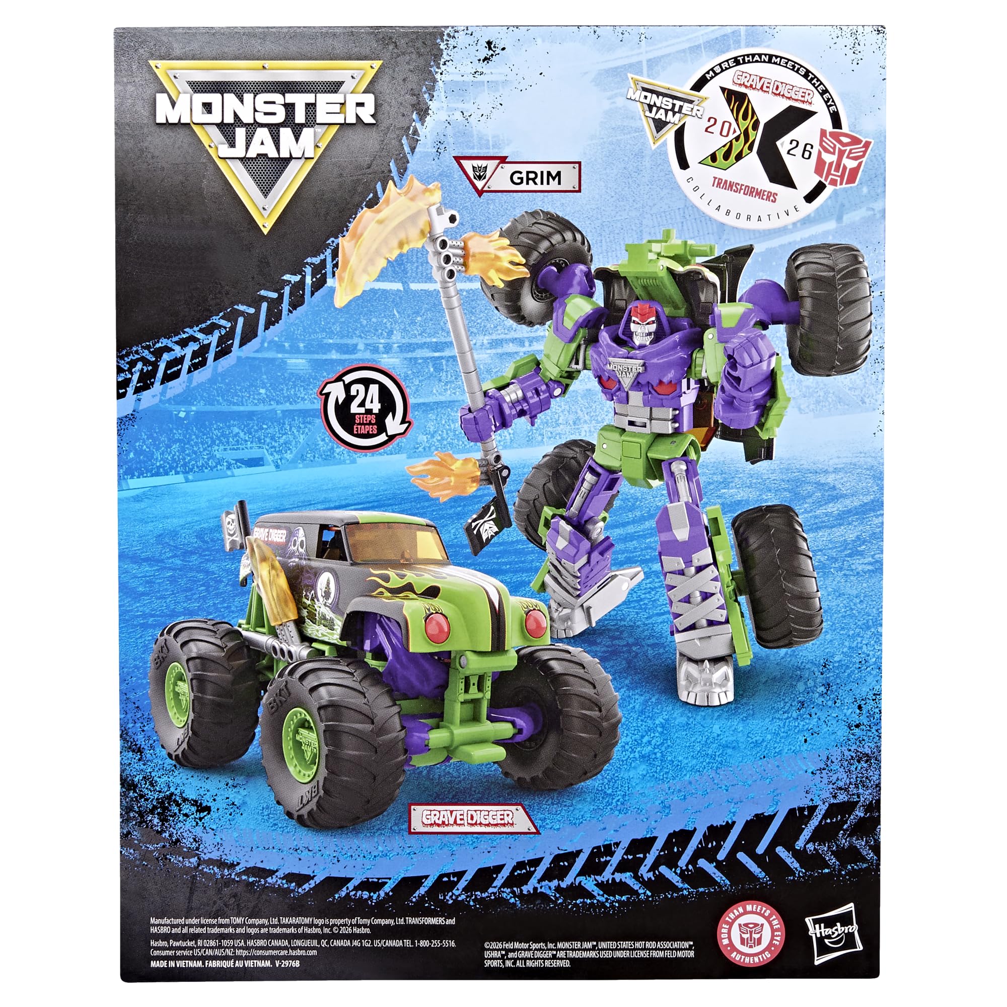 Transformers Collaborative x Monster Jam, Figurine Convertible Grave Digger (Grim) Classe Leader de 23,5 cm, Mode Monster Truck, dès 8 Ans