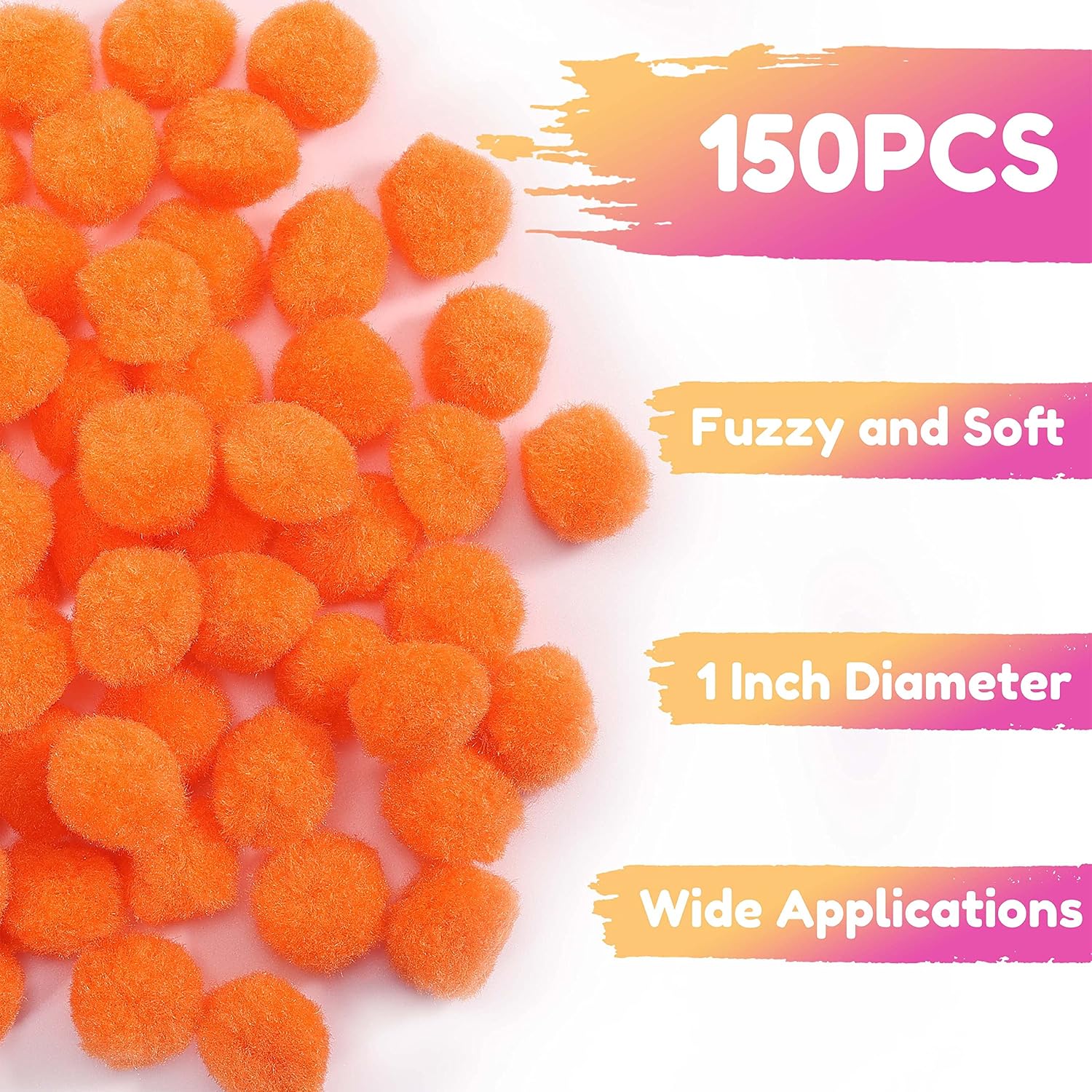 Caydo 1 Inch Orange Pom Poms, 150 Pieces Fuzzy Pompom Balls for Kids Creative Arts and Crafts School Project Supplies Craft Decorations