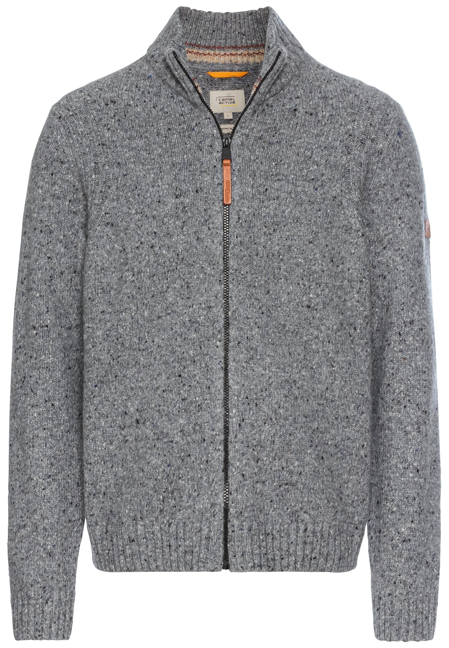 camel active Strickjacke Grau Strickjacke mit Tweed-Effekt