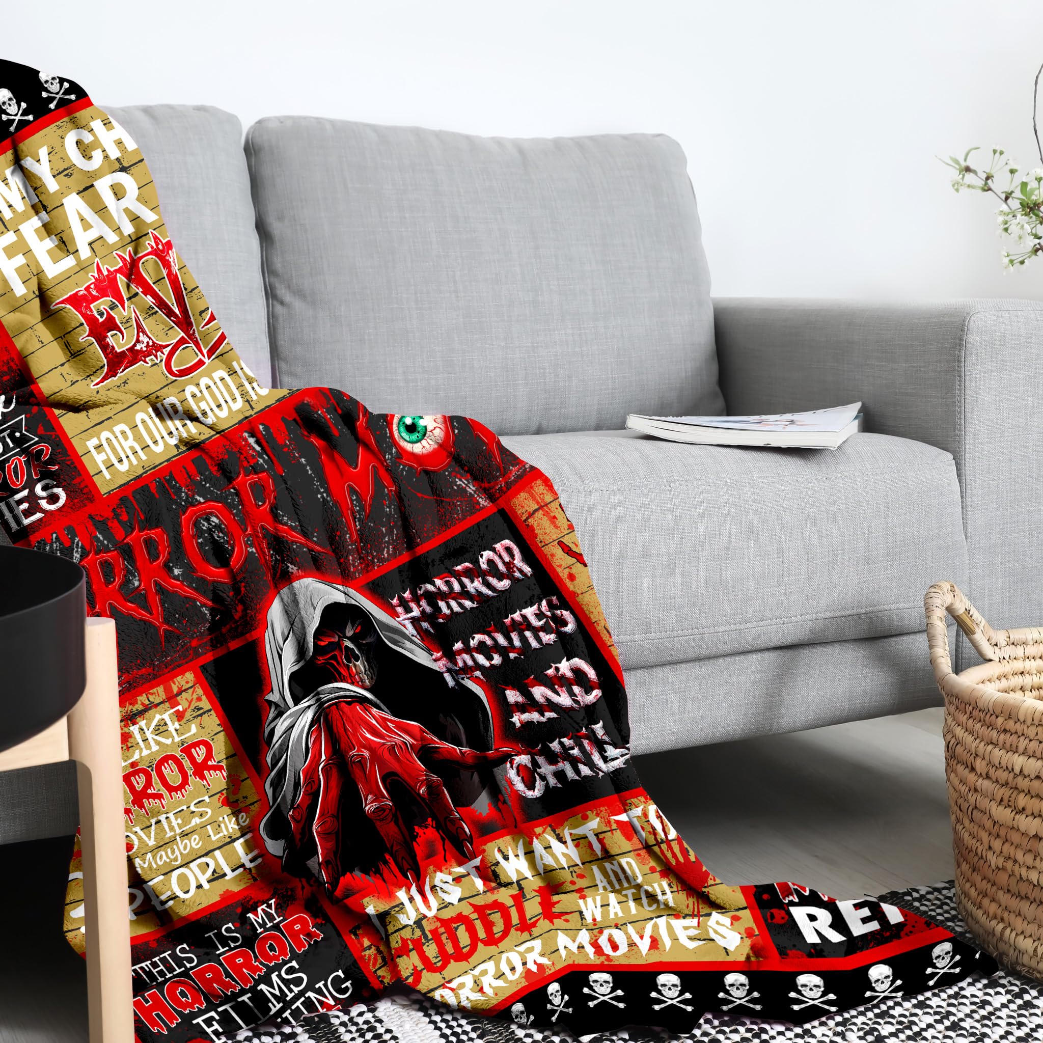 Couverture Films D'Horreur LXCCLDOLAC - 127x152 Cm - Cadeau Fan Pour Femme/homme - Halloween - Flanelle Douce Motif Château Et Sorcière