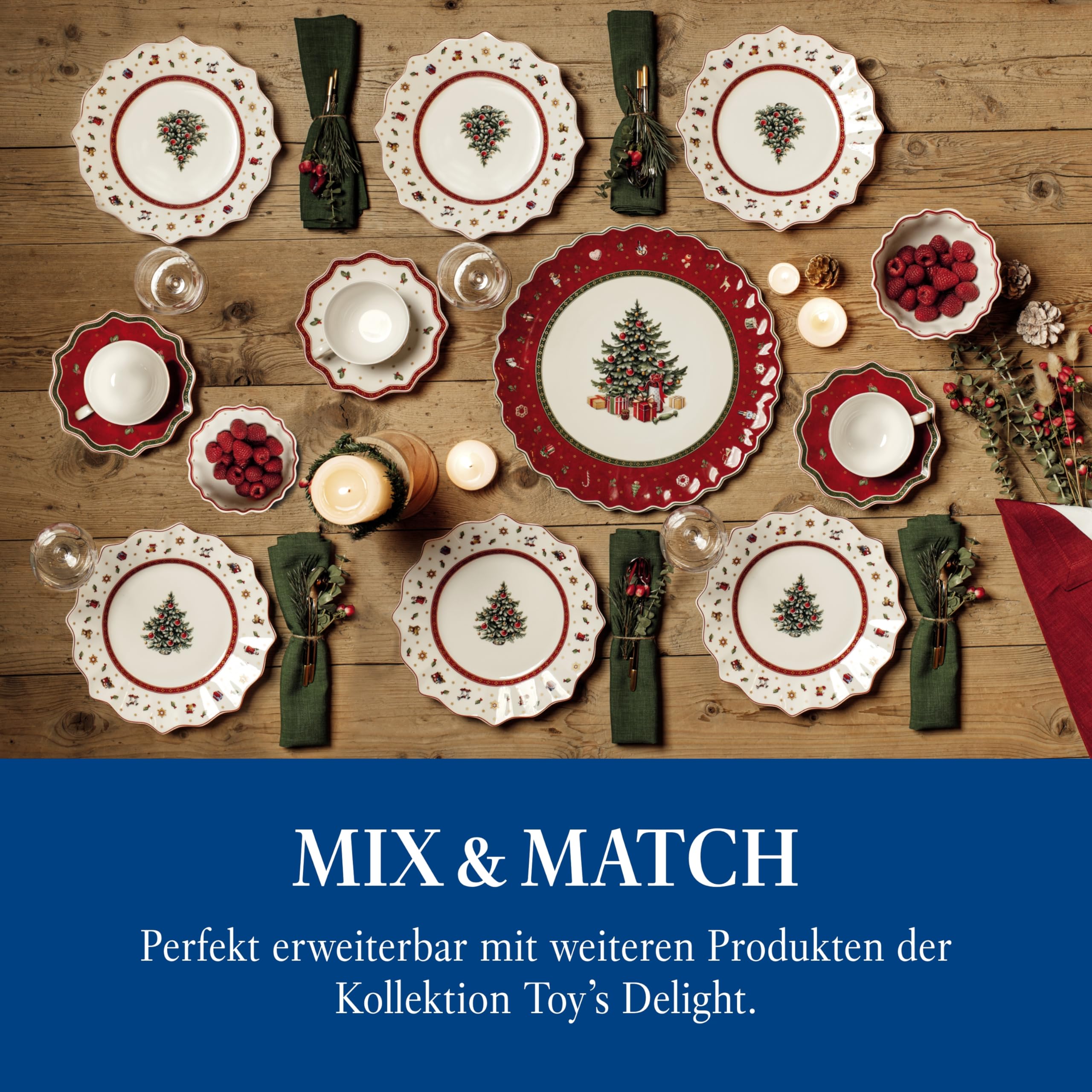 Villeroy & Boch – Toy's Delight Teller Set 8 Teilig, Speiseteller und Frühstücksteller, Geschirr Weihnachten Set, Essteller, Weihnachtsgeschirr, Weihnachtsteller Set 4 Personen Toys, Porzellan