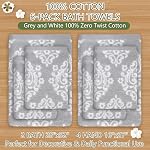 Towels pour salle de bains - Coton tendre, rapide, sec, léger, absorbant, 6 Ensemble de serviettes en pièces, 2 Bain 28"x52", 4 Ensemble de serviettes de bain décoratives grises, ensemble de serviettes pour douche, damas gris/blanc
