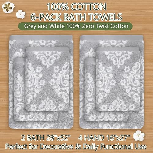 Miniatura 3 de Toallas decorativas para baño, juego de 6 toallas, 2 baños de 24 x 47 pulgadas, 4 manos de 14 x 23 pulgadas, 100% algodón, suaves, de secado rápido,